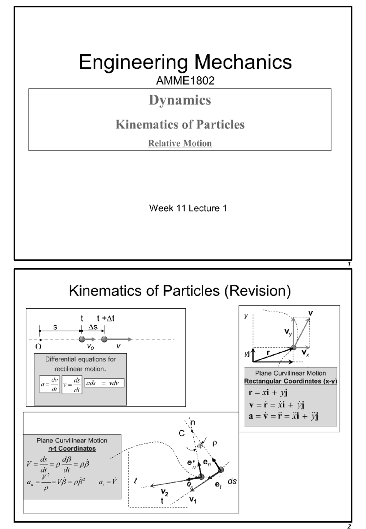 AMME1802 Dynamics Week 11 Lecture 1: Kinematics & Relative Motion - Studocu