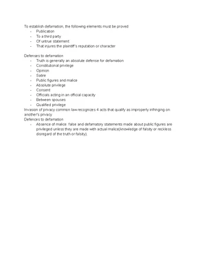 Defamation Law - Study Notes & Assignments - Studocu