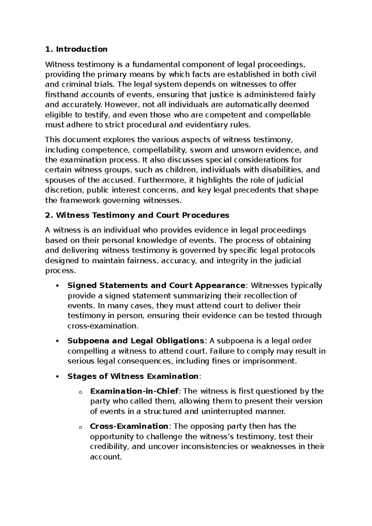 Combined Notes on Witness Testimony and Legal Procedures (LAW 101 ...
