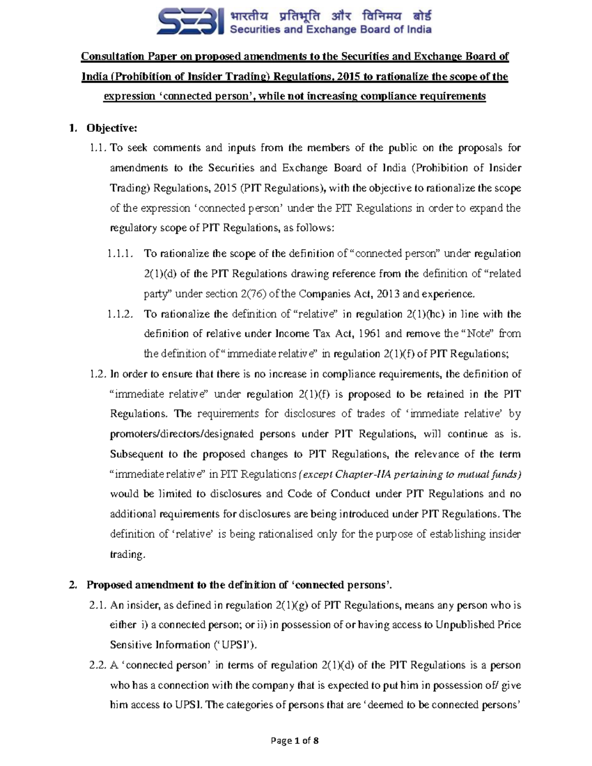 Consultation Paper on Amendments to SEBI (Insider Trading) Regs, 2015 ...