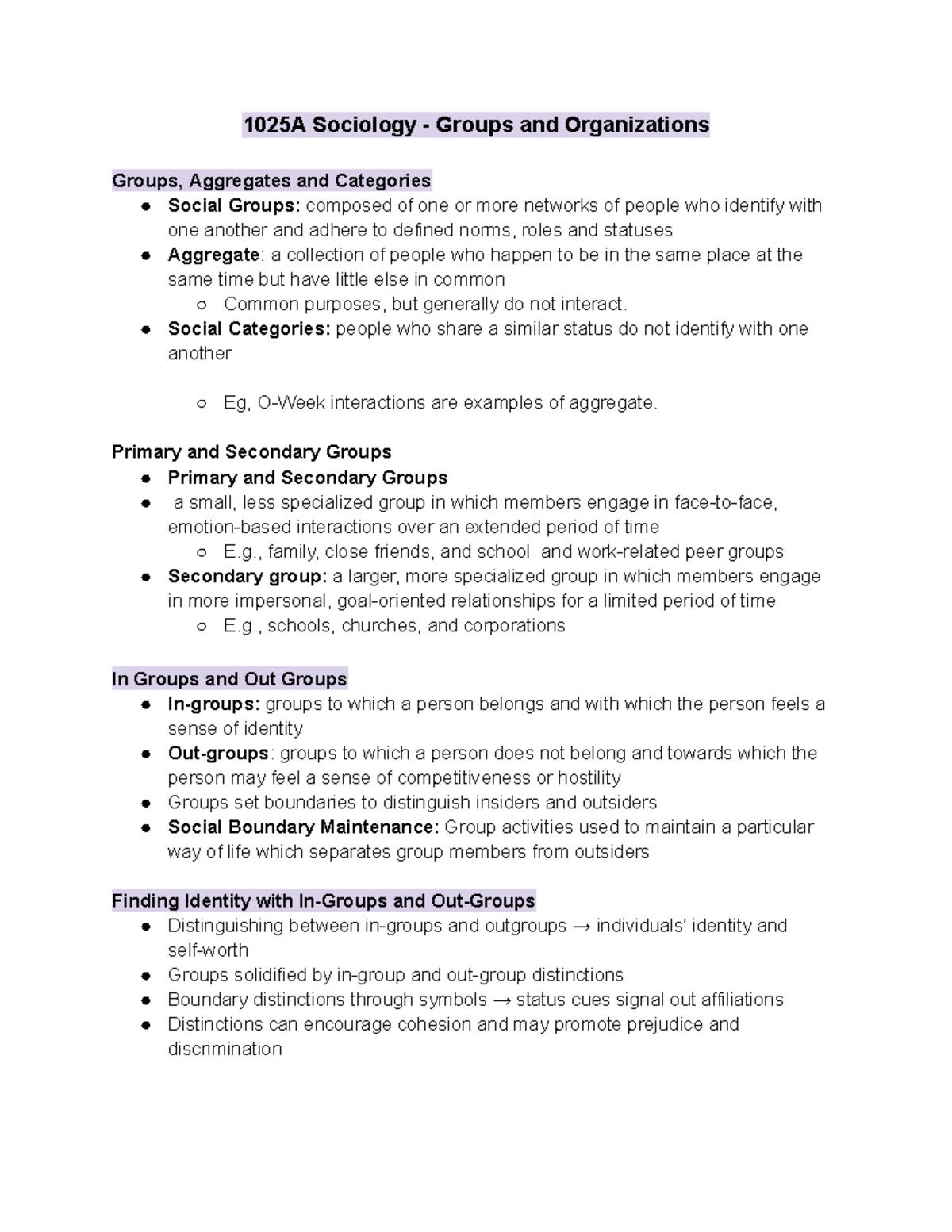 1025A Sociology Final Exam Notes: Groups and Organizations - Studocu