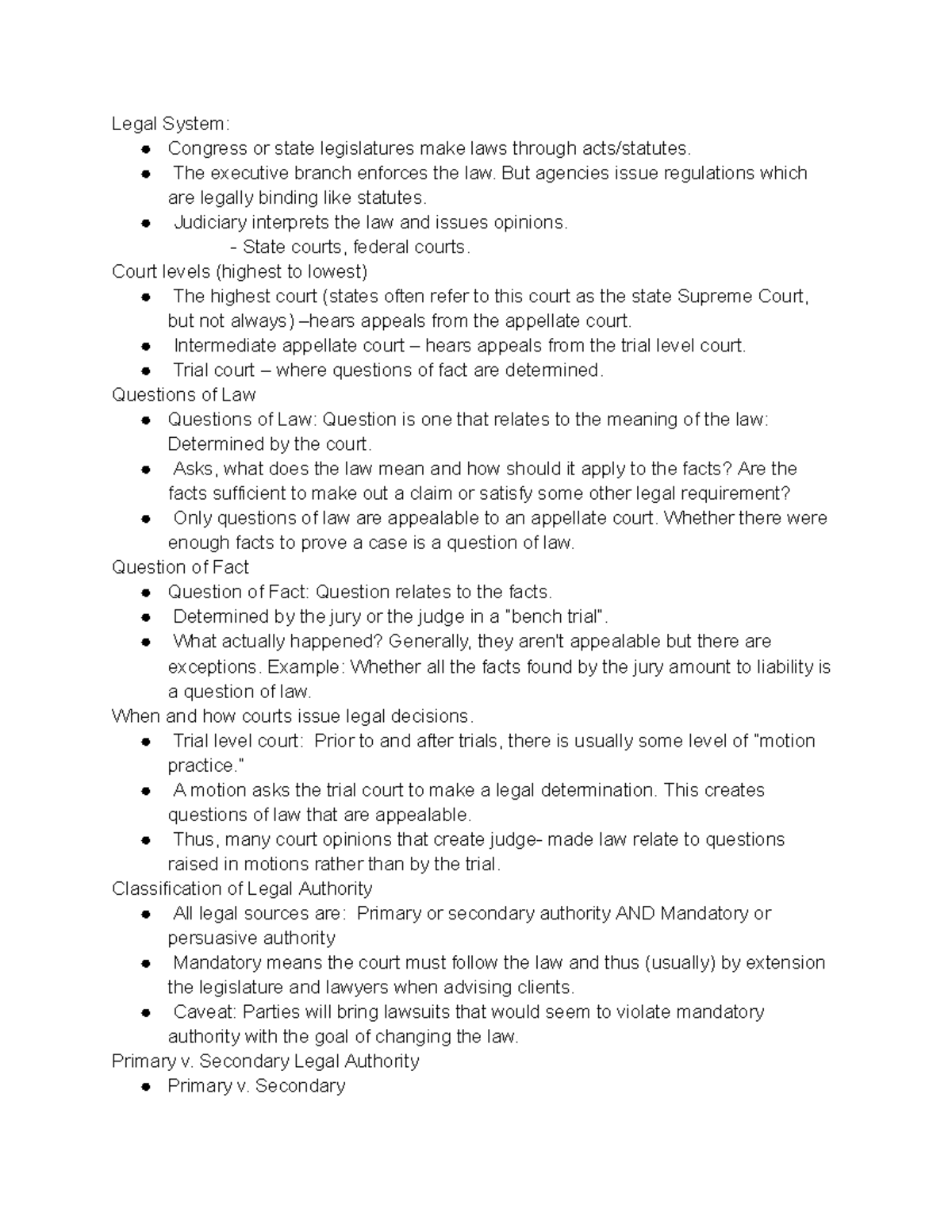 Legal System Overview and Authority Classification - Studocu