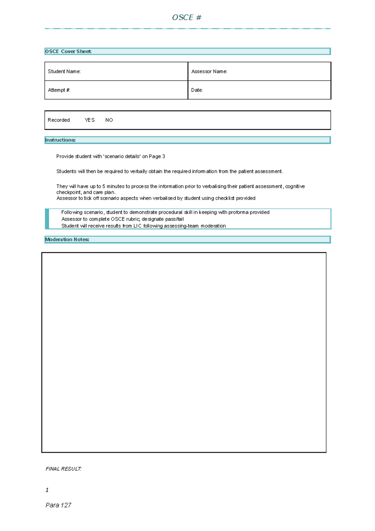 Example once we practiced in class including assessment, procedural ...