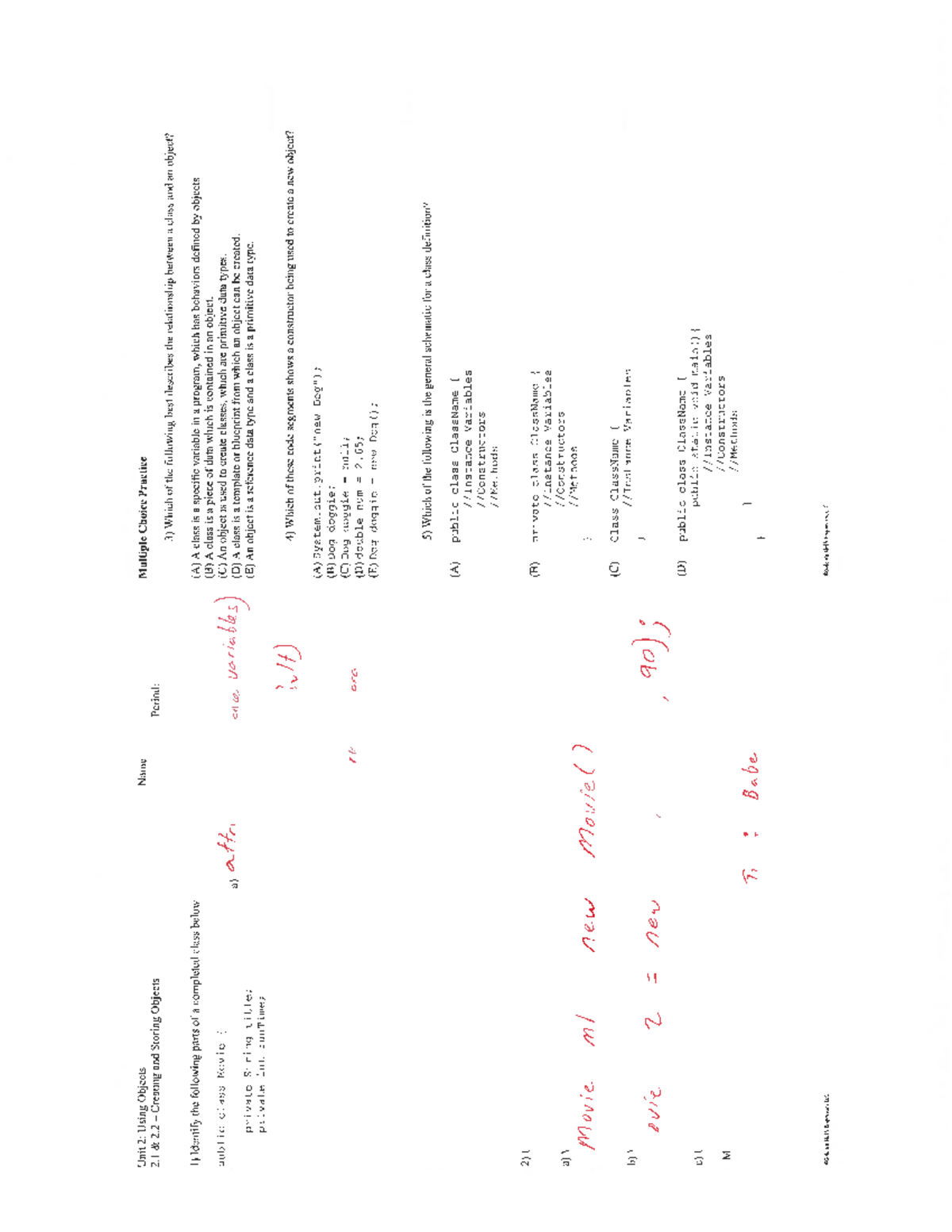 Creating and Storing Objects - MC Practice Answers (Unit 2) - Studocu