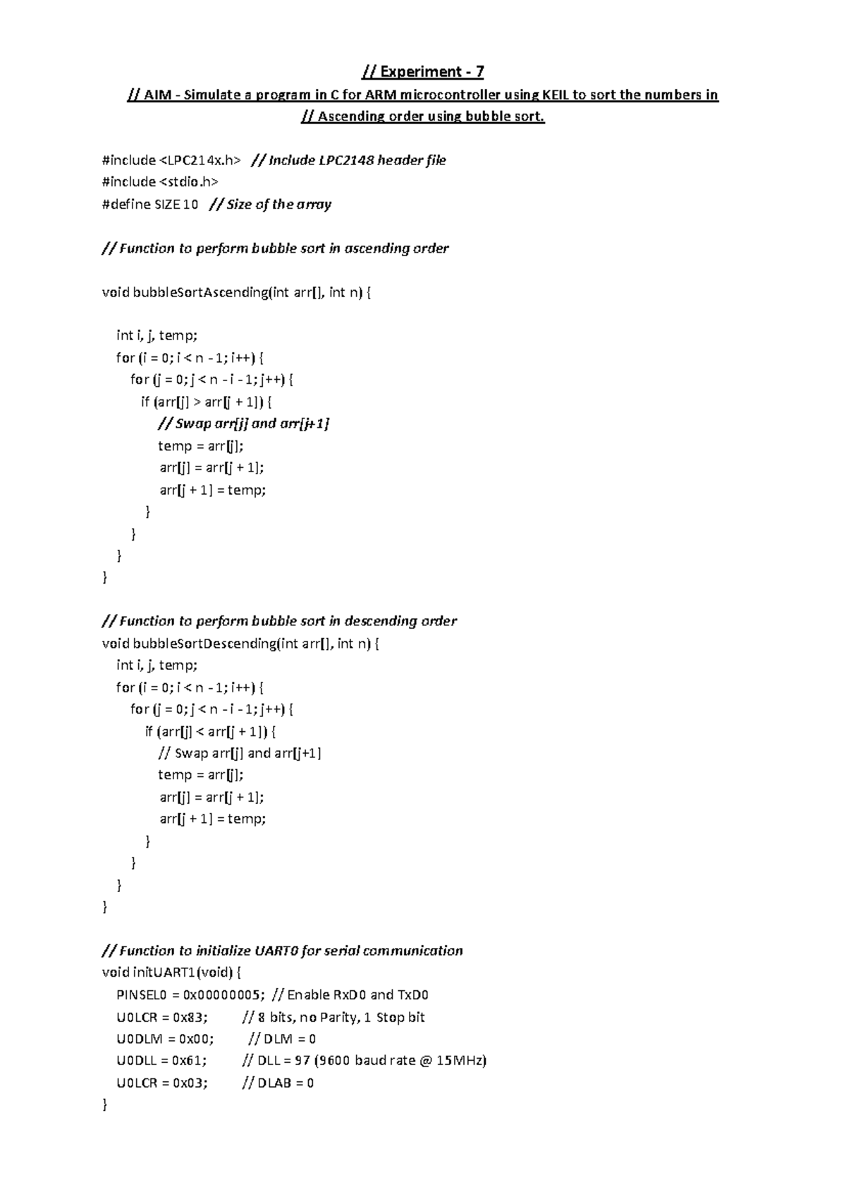 P7 - C Program for Ascending Sort Using Bubble Sort Method - Studocu