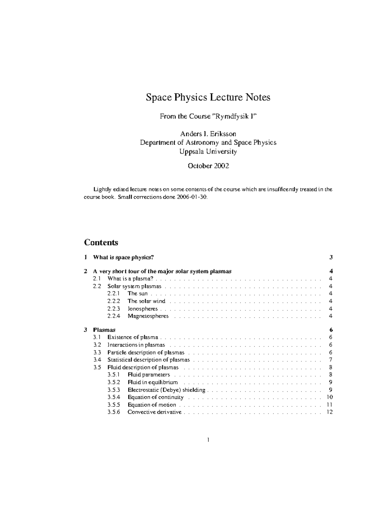 Space Physics Lecture Notes (ASTR 101) - Uppsala University - Studocu