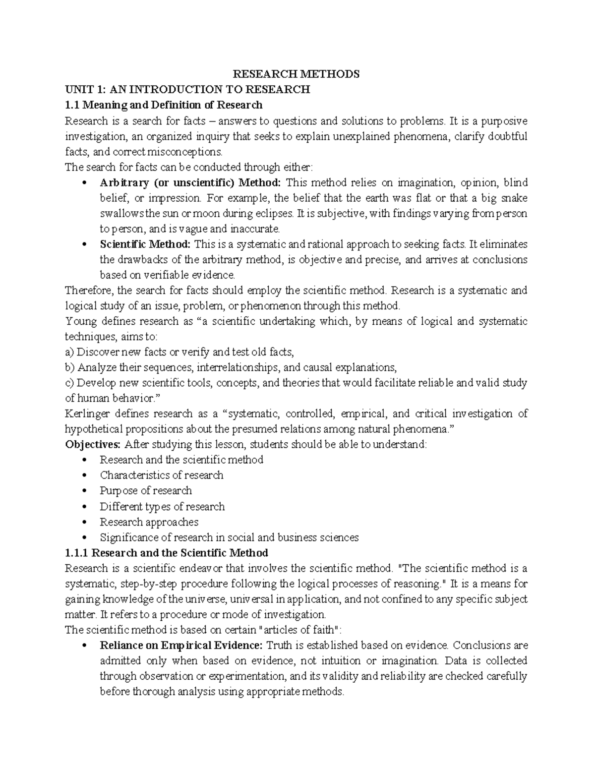 Research Methods Notes: An Intro to Research & Scientific Method - Studocu