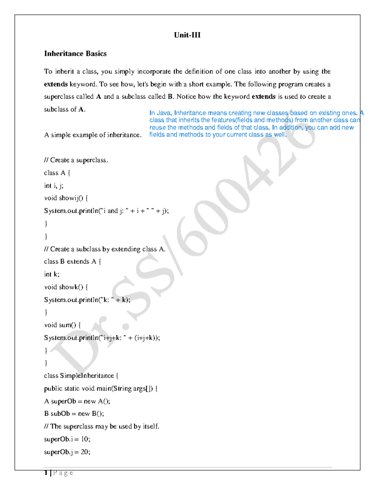 Inheritance Basics: Understanding Java Inheritance - MCA Unit III Notes ...