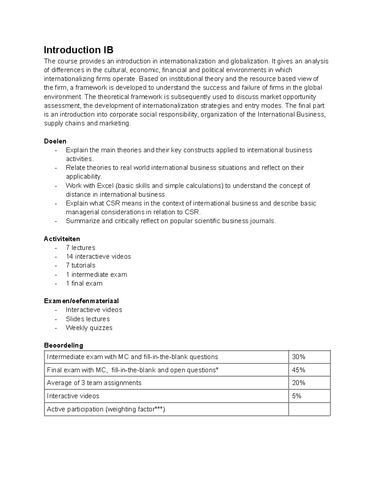 Introduction to International Business (IB) Course Notes - Studeersnel