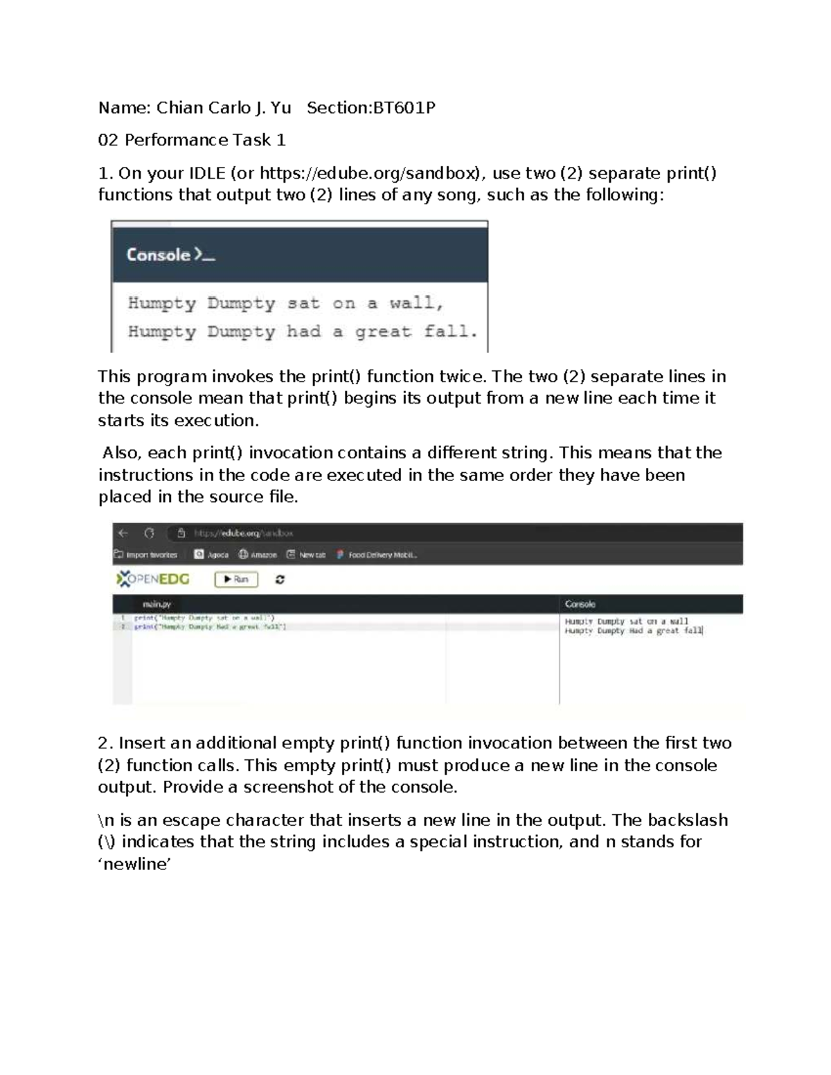 BT601P 02 Performance Task 1: Syntax and Semantics in Python - Studocu