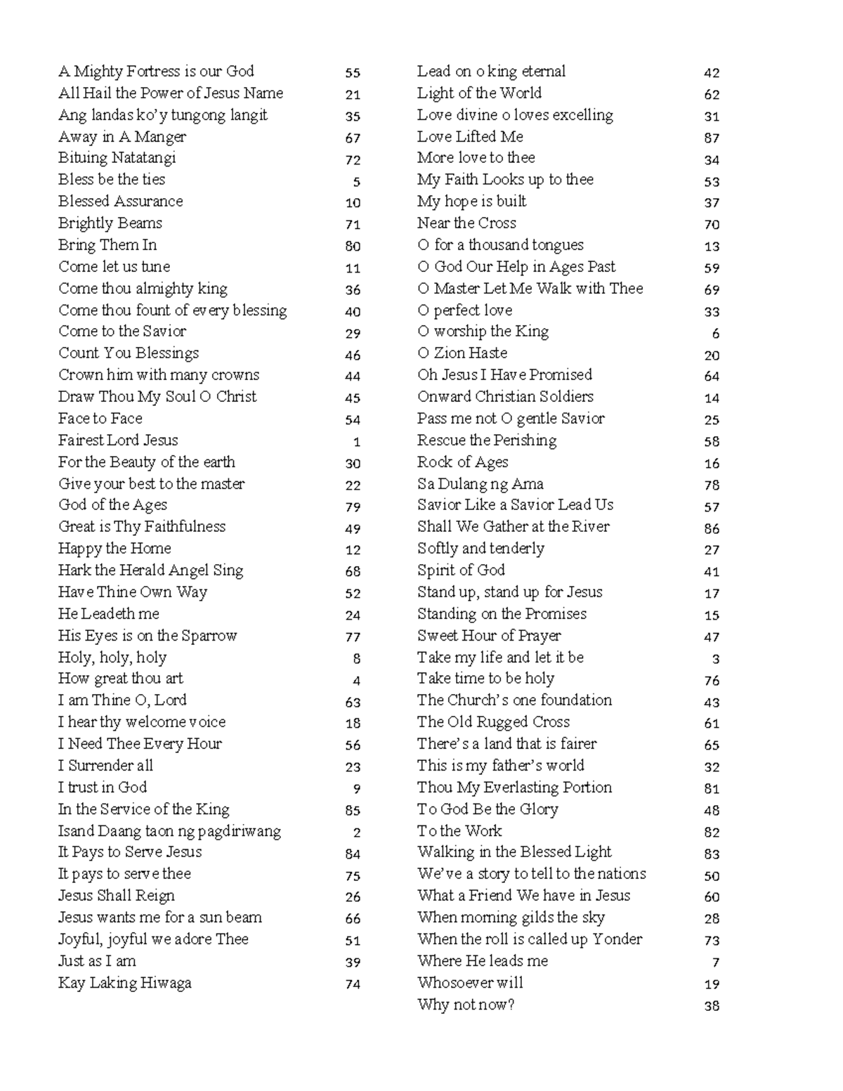 Tagalog Hymnal Compilation: 30+ Sacred Songs and Lyrics - Studocu