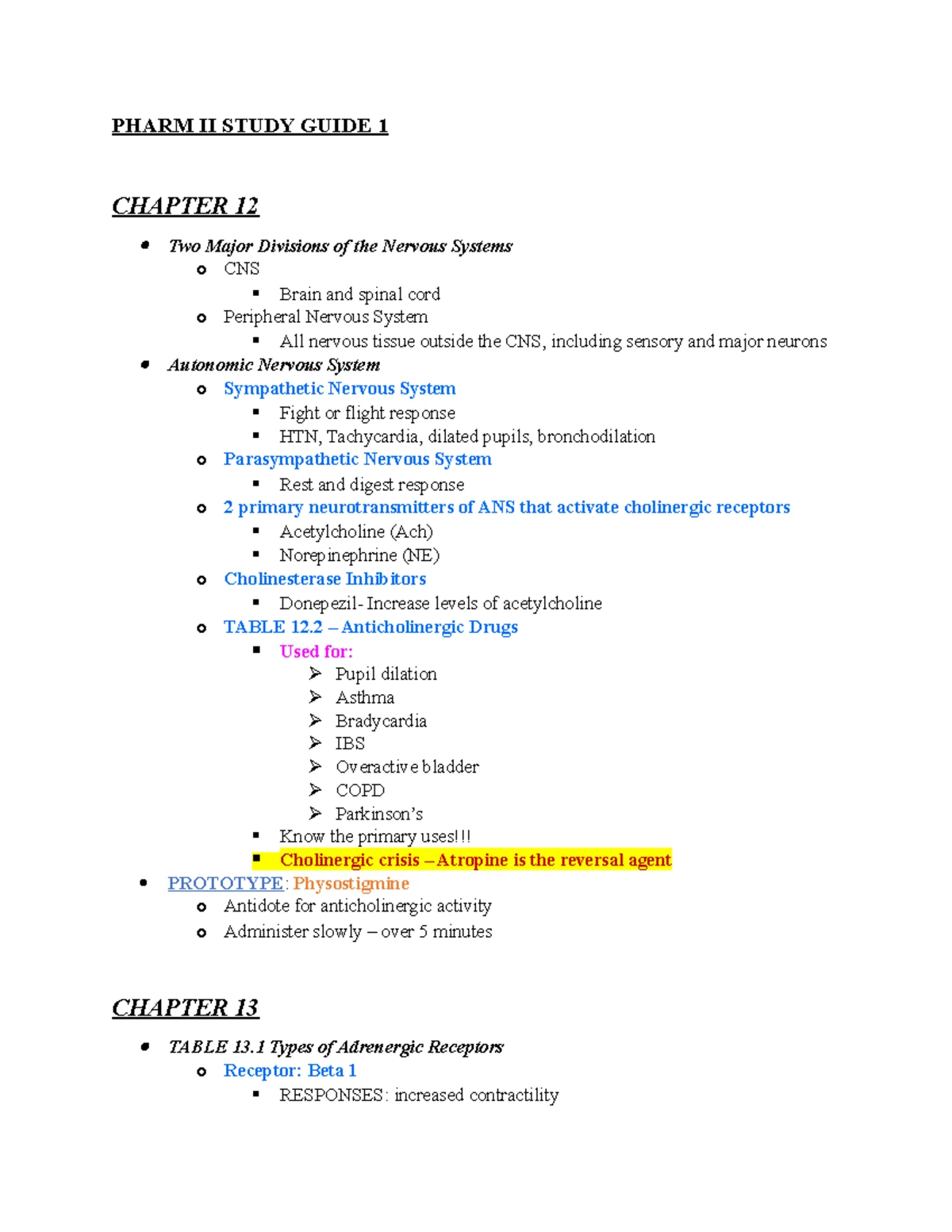 Pharm II Exam 4 Study Guide - Exam 4 Study Guide Describe negative ...