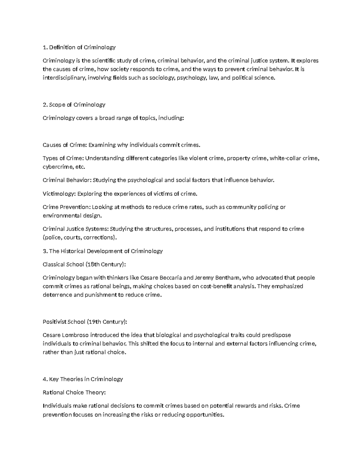 Crim 1 Intro to Criminology Lecture Notes: Key Concepts and Theories ...
