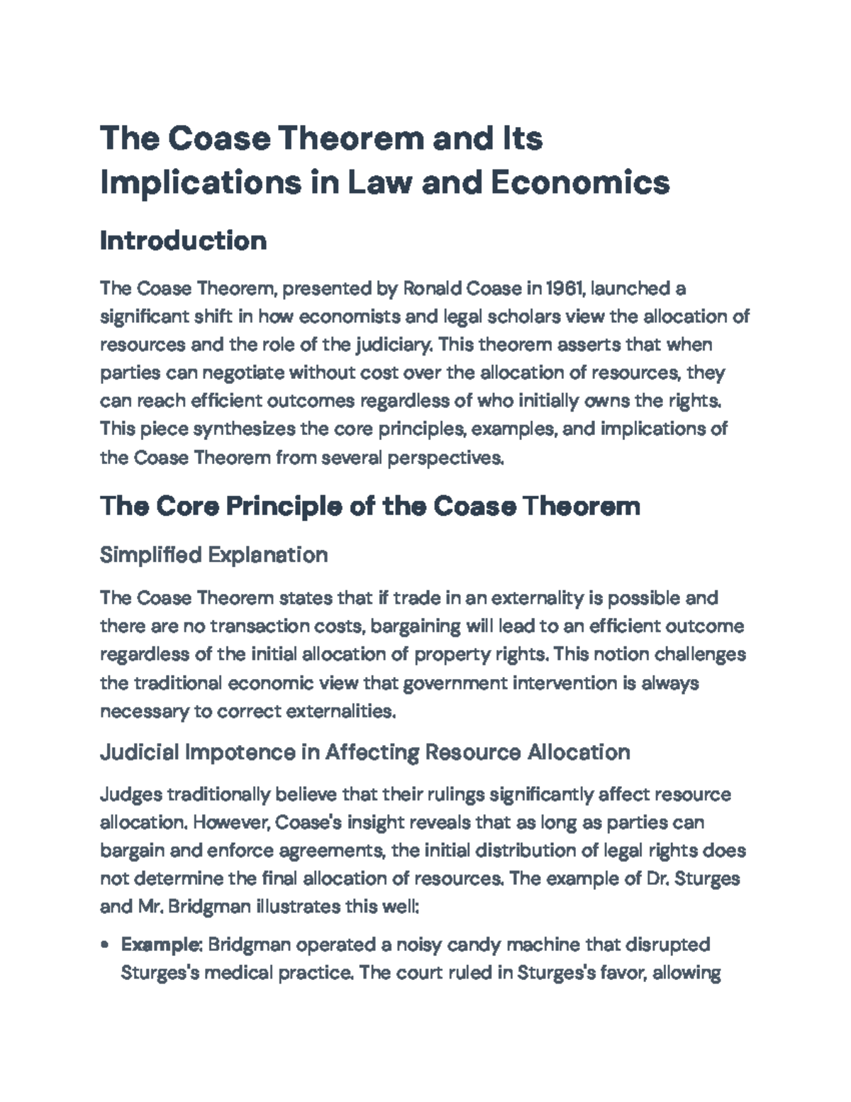 Coase Theorem and Its Implications in Law & Economics (ECO 101) - Studocu