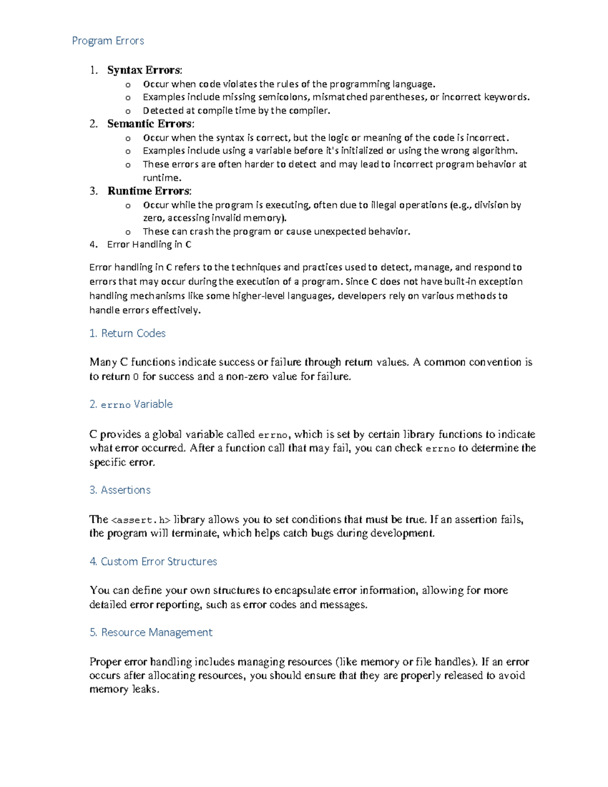 C Programming: Understanding Program Errors and Error Handling ...