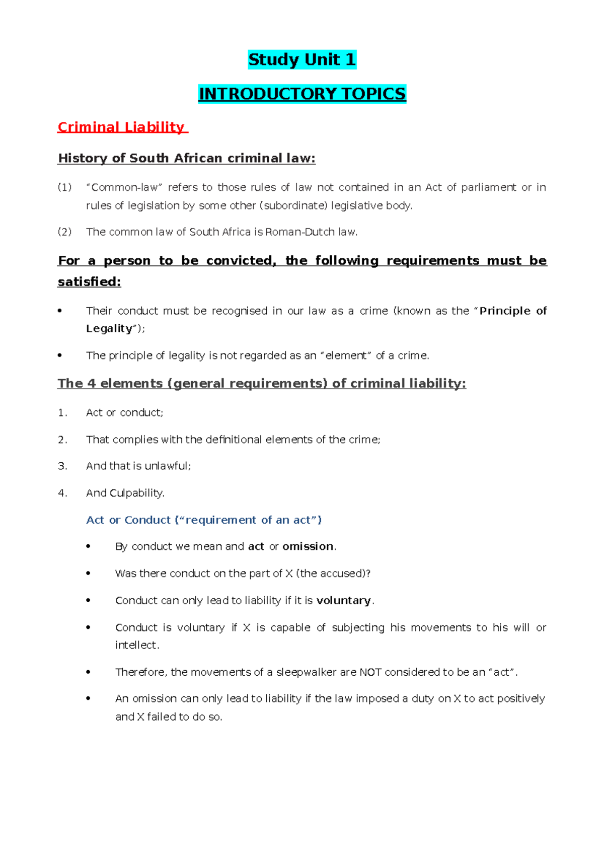 CRW2601 Study Notes - Principles of Criminal Law Overview and Liability ...