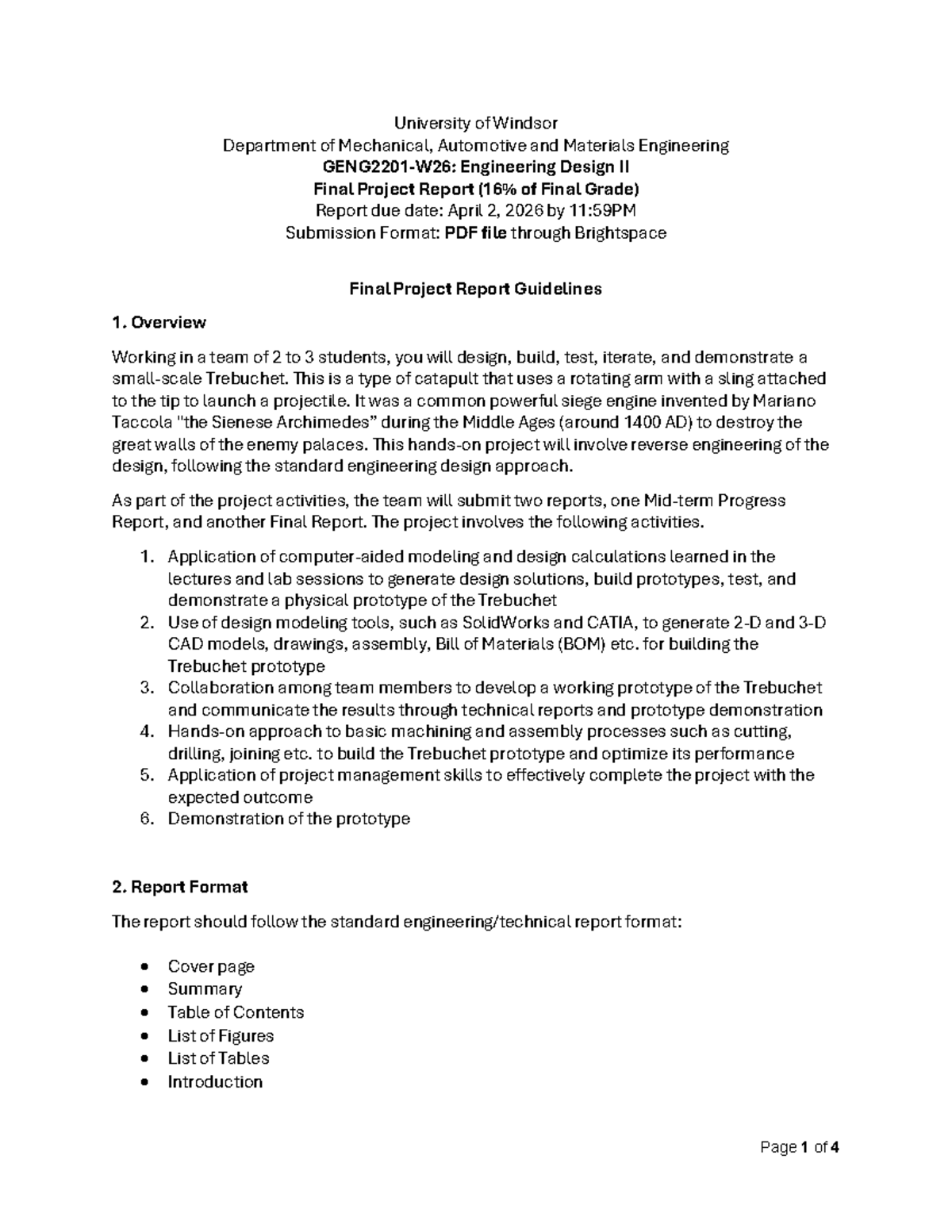 GENG2201 Engineering Design II Final Project Report on Trebuchet - Studocu