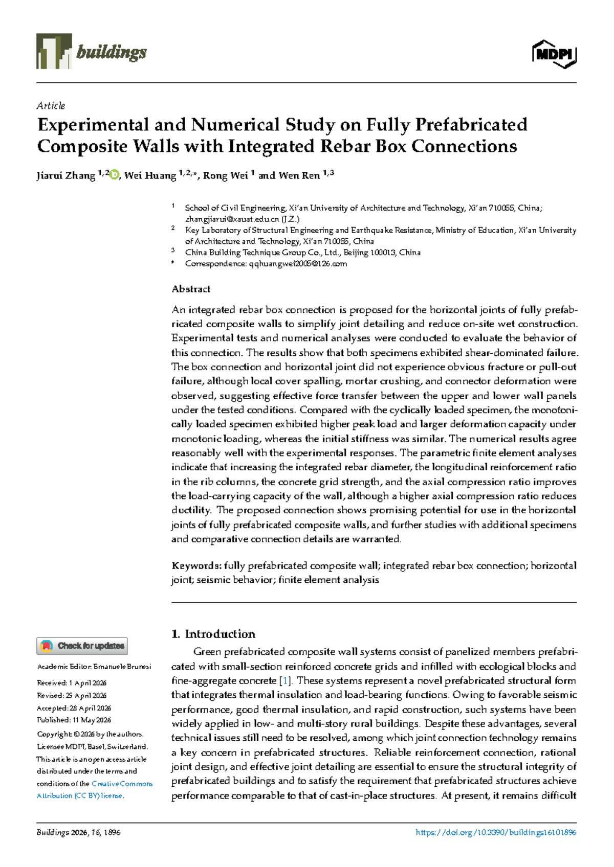 Experimental and Numerical Analysis of Prefabricated Composite Walls ...
