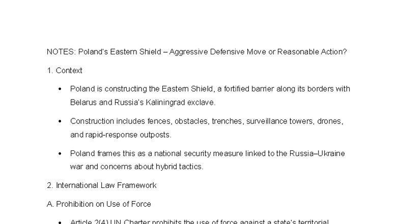 PUBL 4: Eastern Shield - Defensive Measure or Aggressive Action? - Studocu