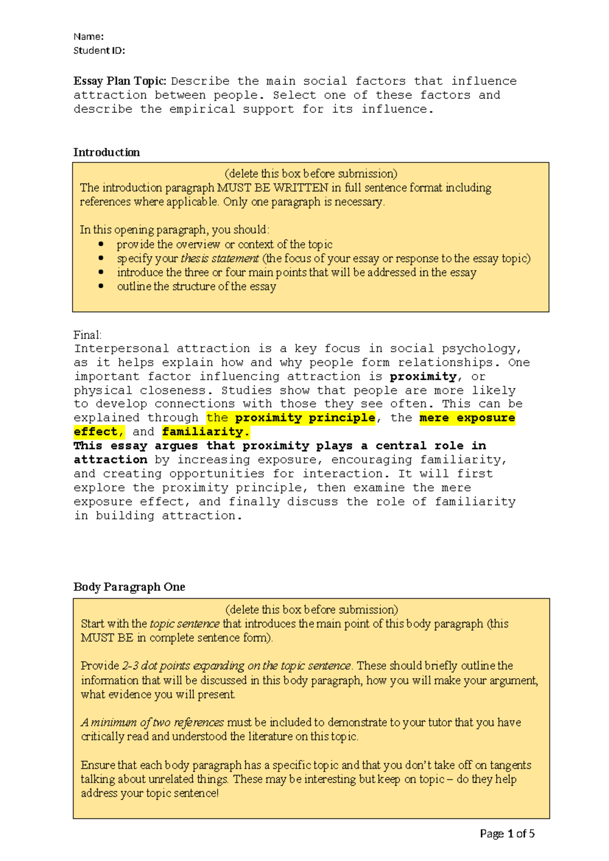 Assignment 2.1 Essay Plan Template - Student ID: Essay Plan Topic ...