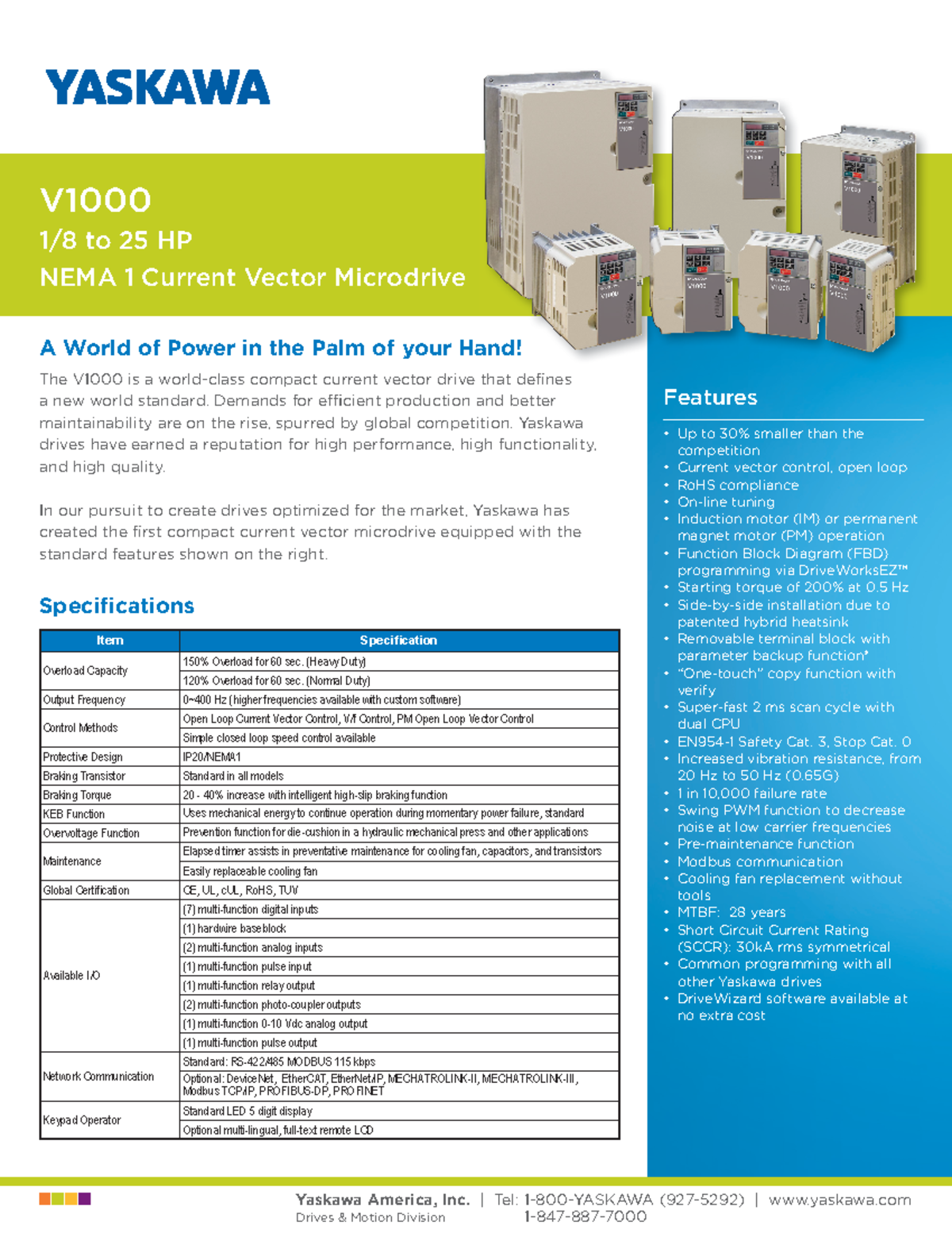 YASKAWA V1000 Compact Current Vector Drive Overview and Features - Studocu