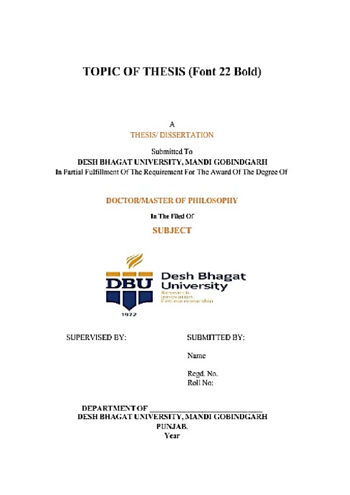 PhD Thesis Guidelines for Desh Bhagat University Degree Submission ...