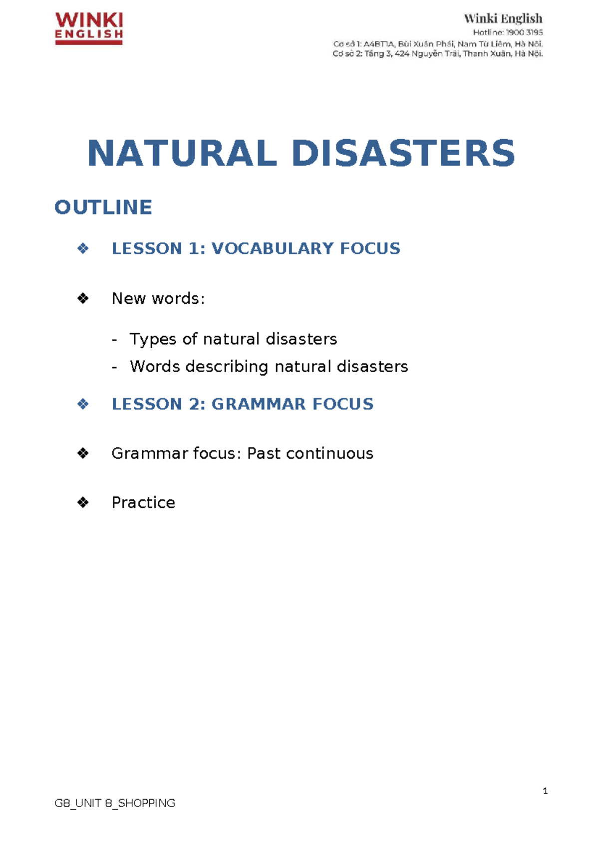 G8_UNIT 8_SHOPPING: Natural Disasters & Past Continuous Grammar Lesson ...