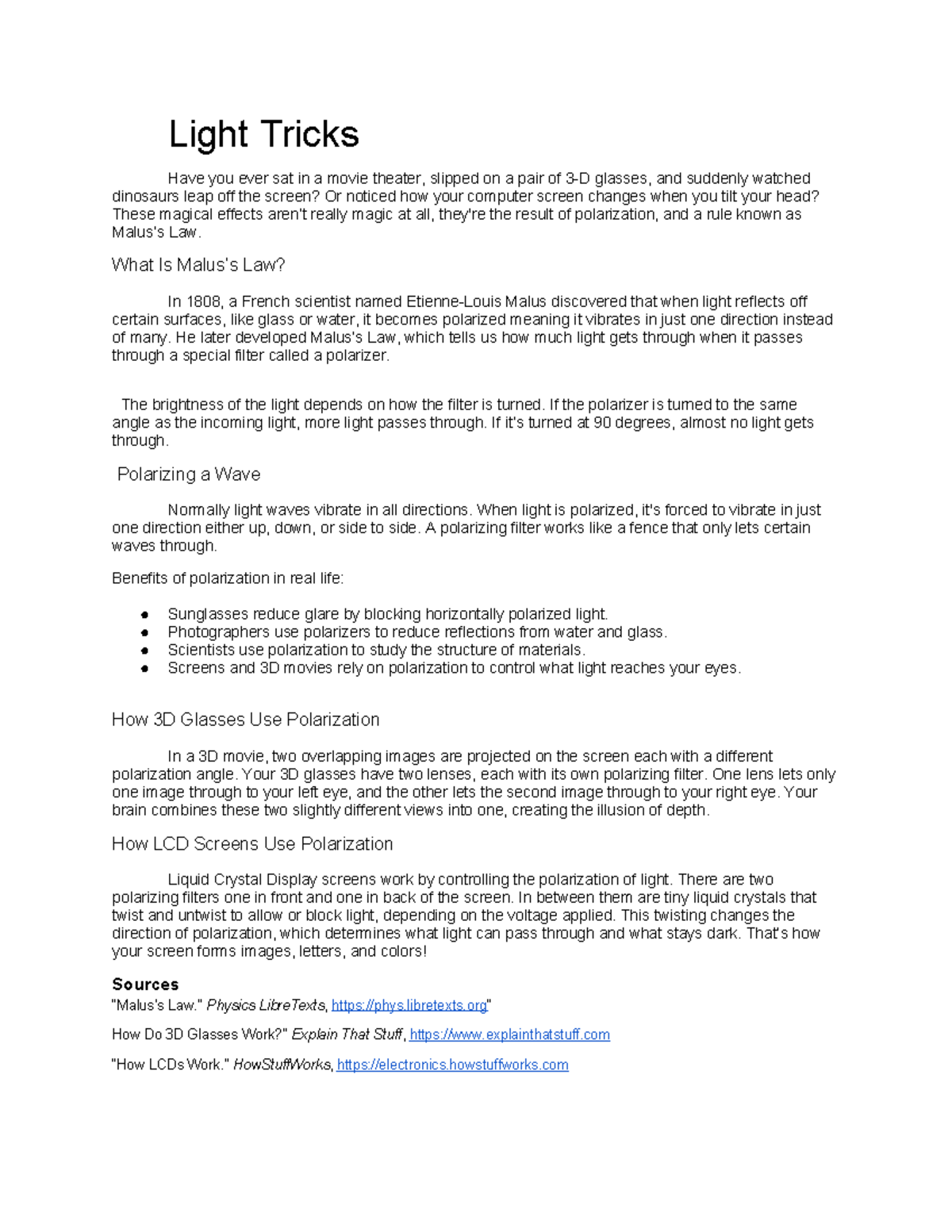 PHYS 101: Article on Light Polarization and Its Applications - Studocu