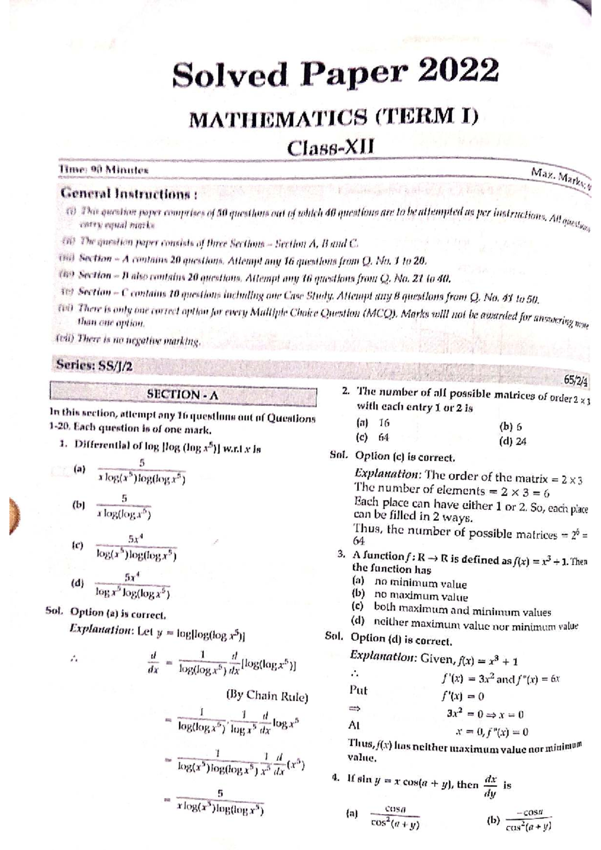 Mathematics Solved Paper 2022 (TERM I) - Comprehensive Review - Studocu