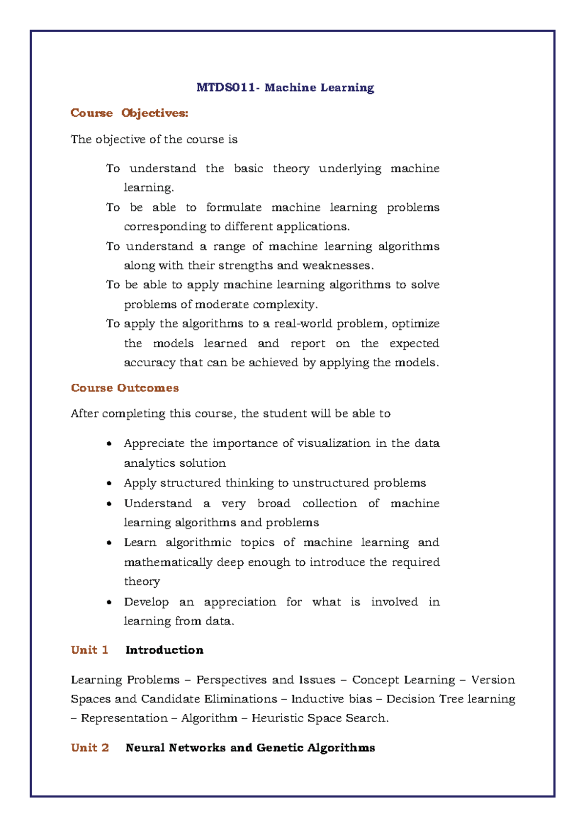 Machine learning assignment 1 mtds 011 - MTDS011- Machine Learning ...