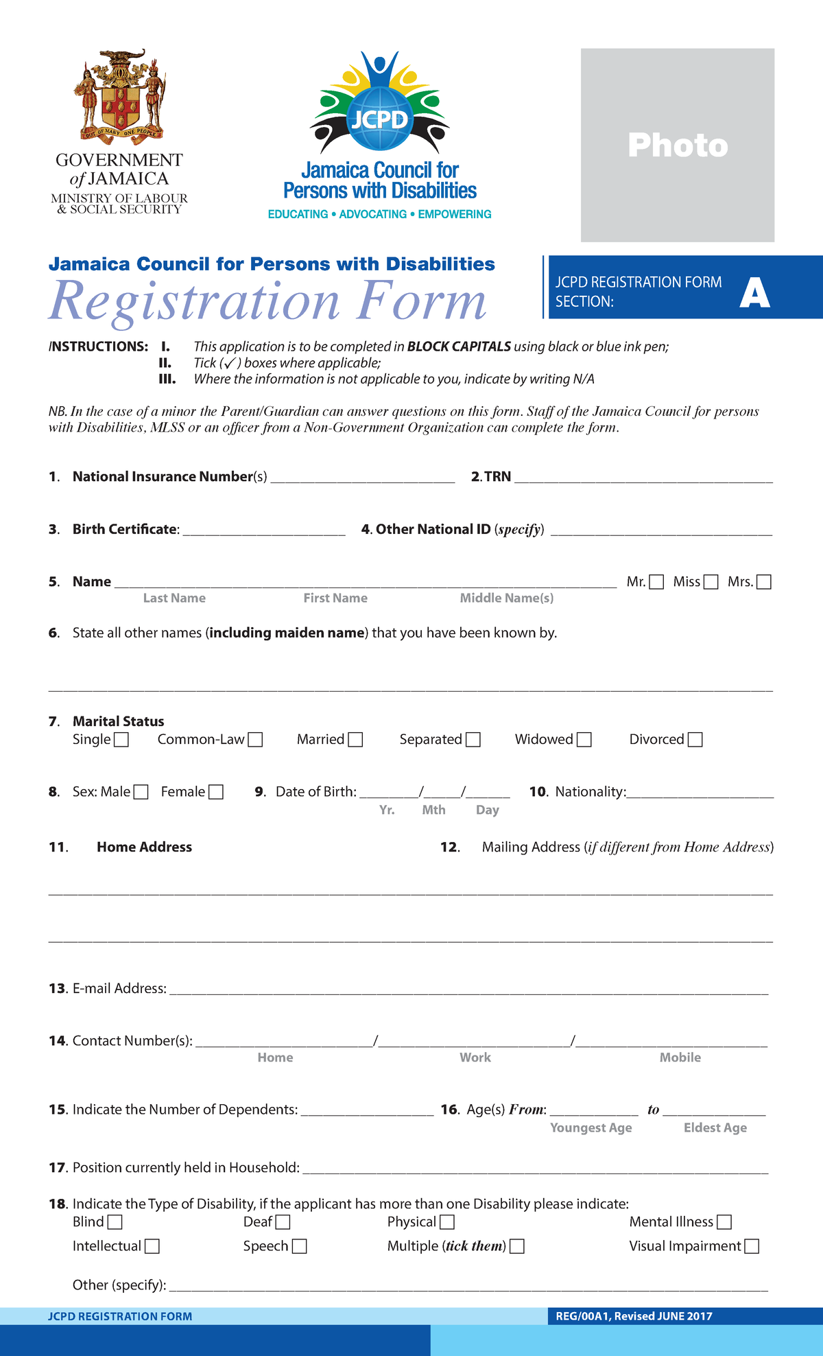 JCPD Registration Form - Section A and B Instructions and Details - Studocu