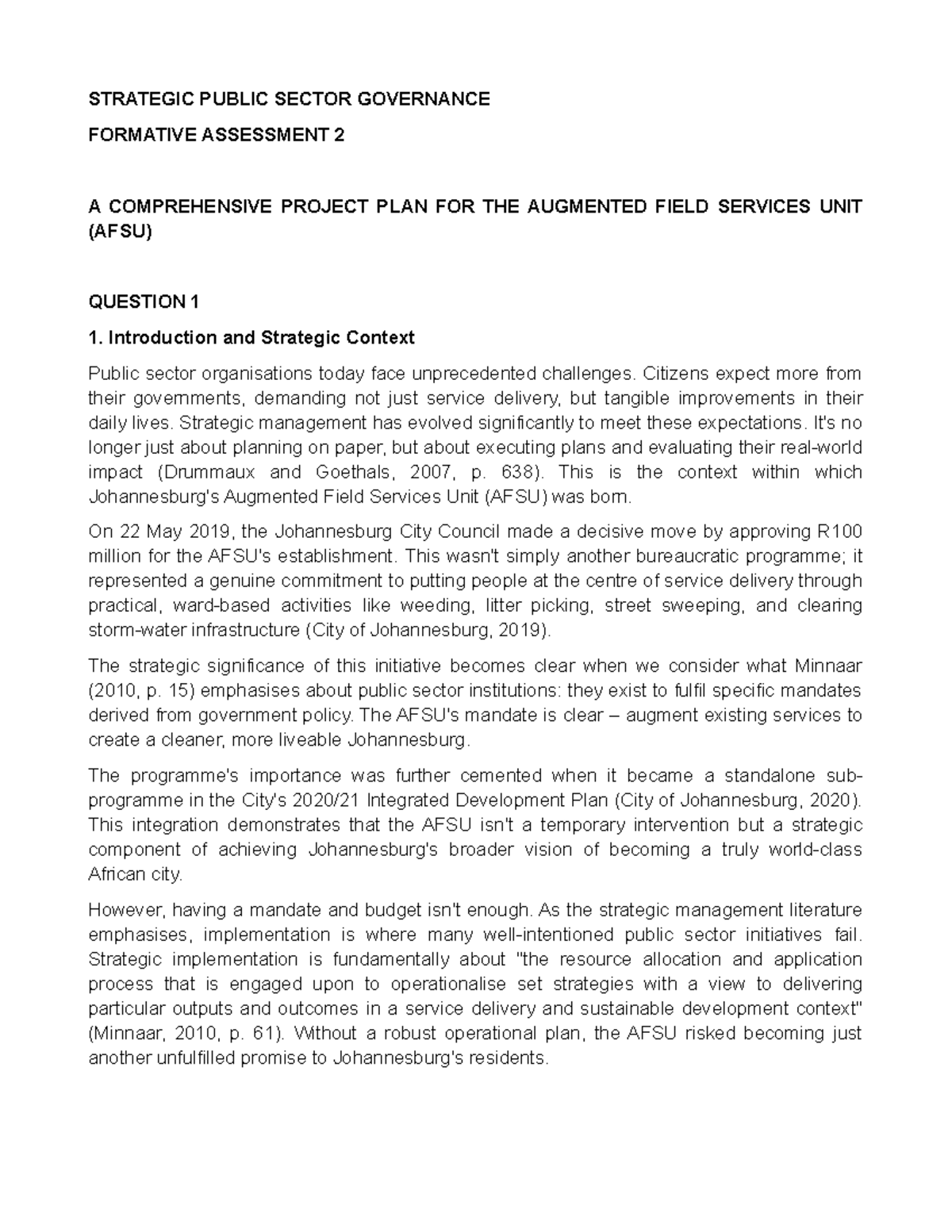 A Comprehensive Project Plan for AFSU: Strategic Public Sector ...