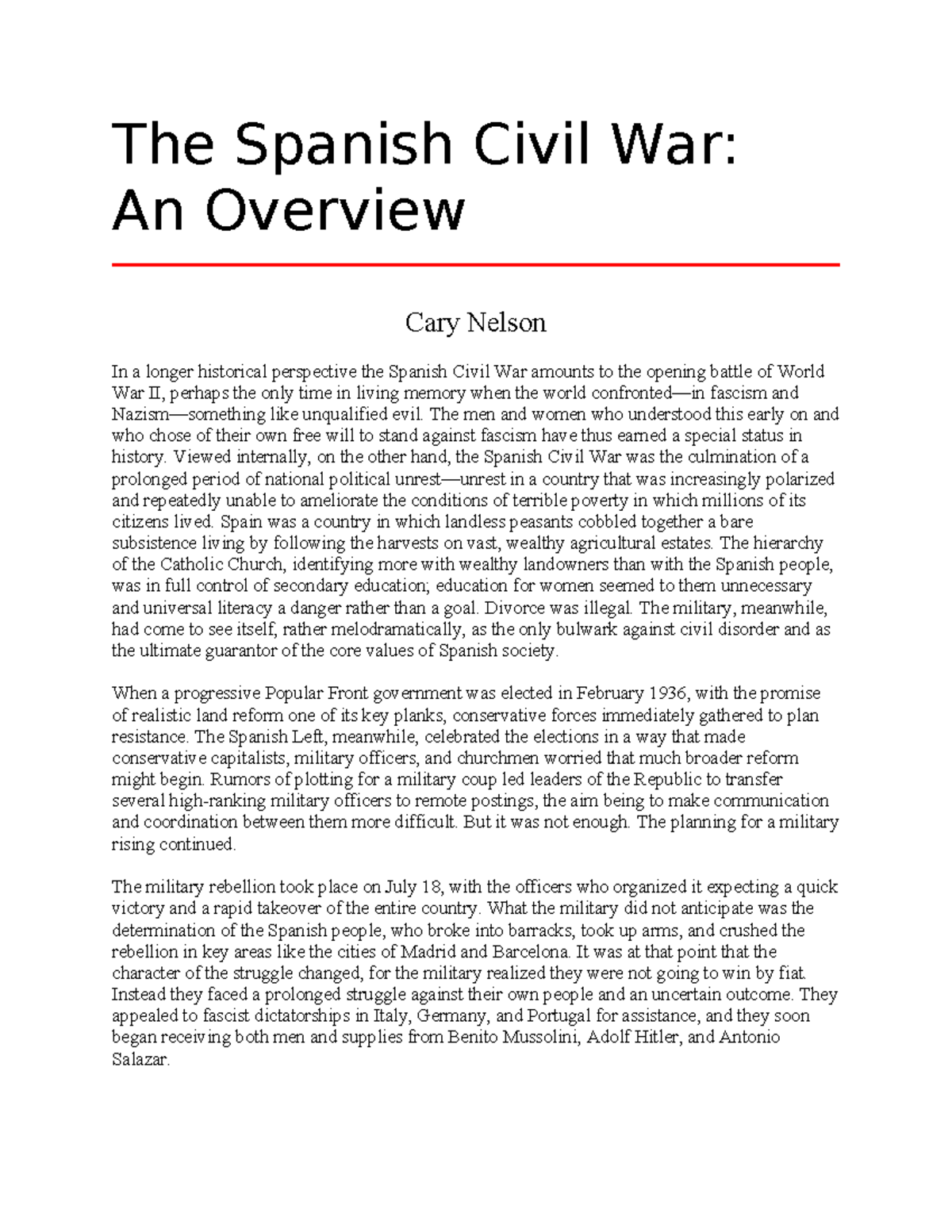 CEW - SCW - RDR - Overview of the Spanish Civil War: A Historical ...