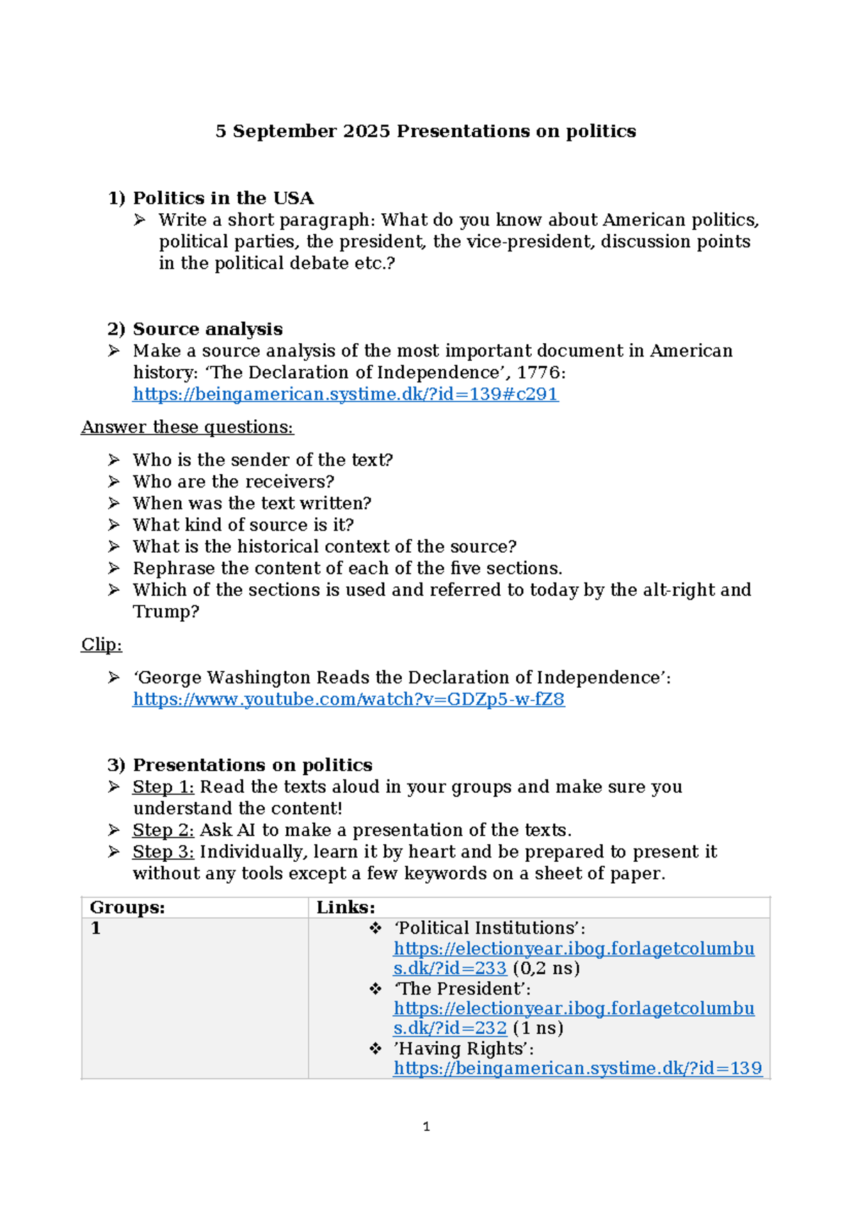 POLS 101: Presentations on American Politics and Declaration Analysis ...