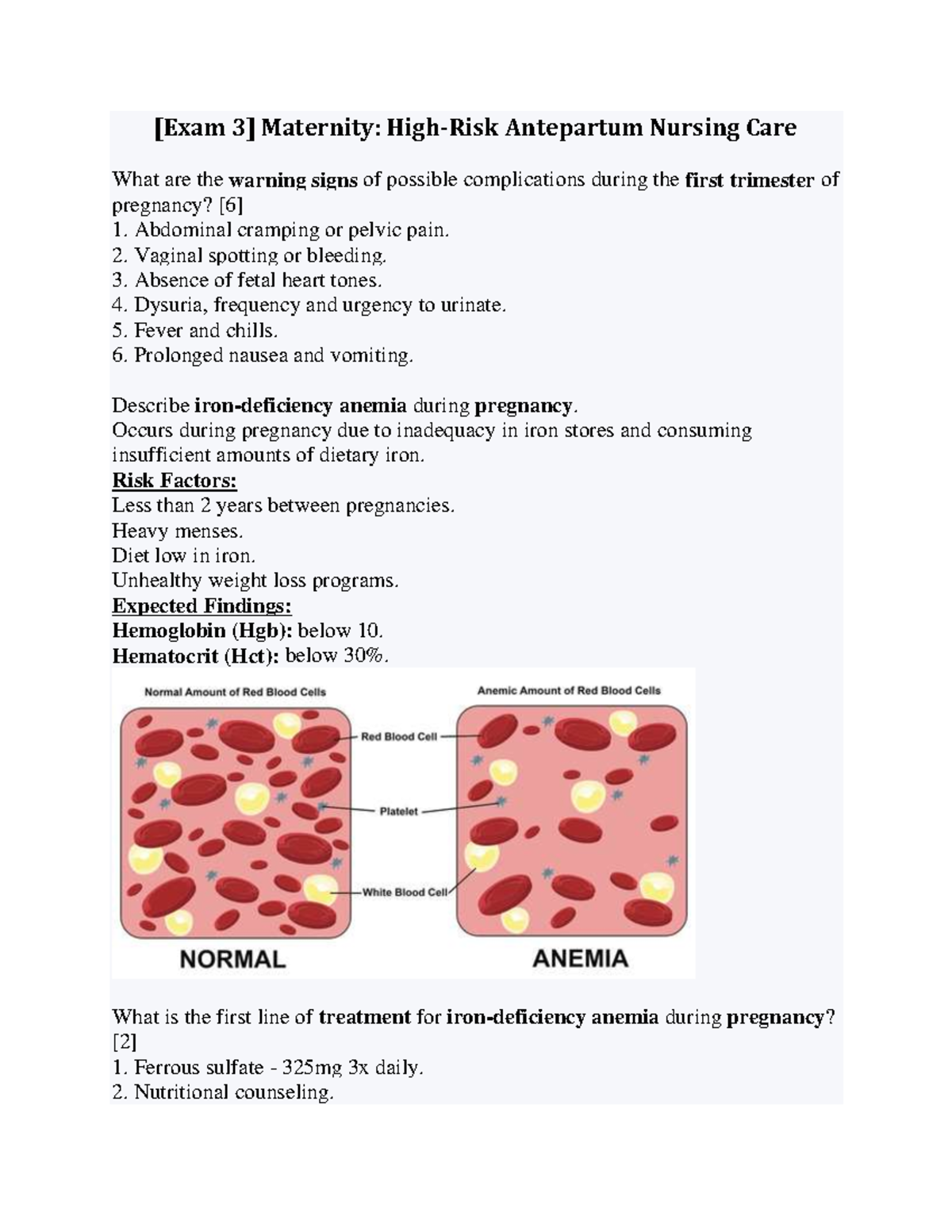 [Exam 3] Maternity High-Risk Antepartum Nursing Care - Vaginal spotting ...