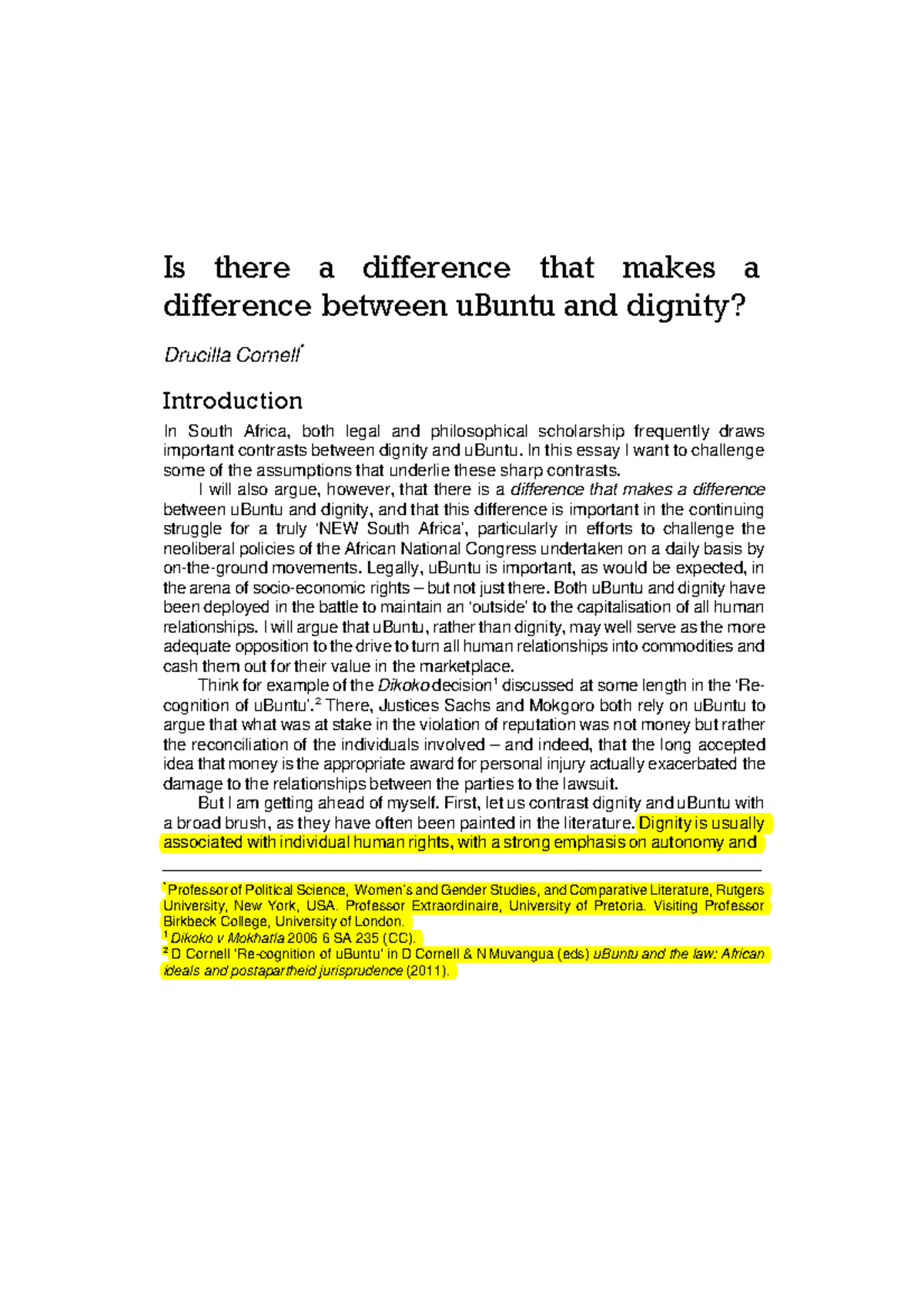 05+cornell+-+dignity+and+u Buntu - Is there a difference that makes a ...