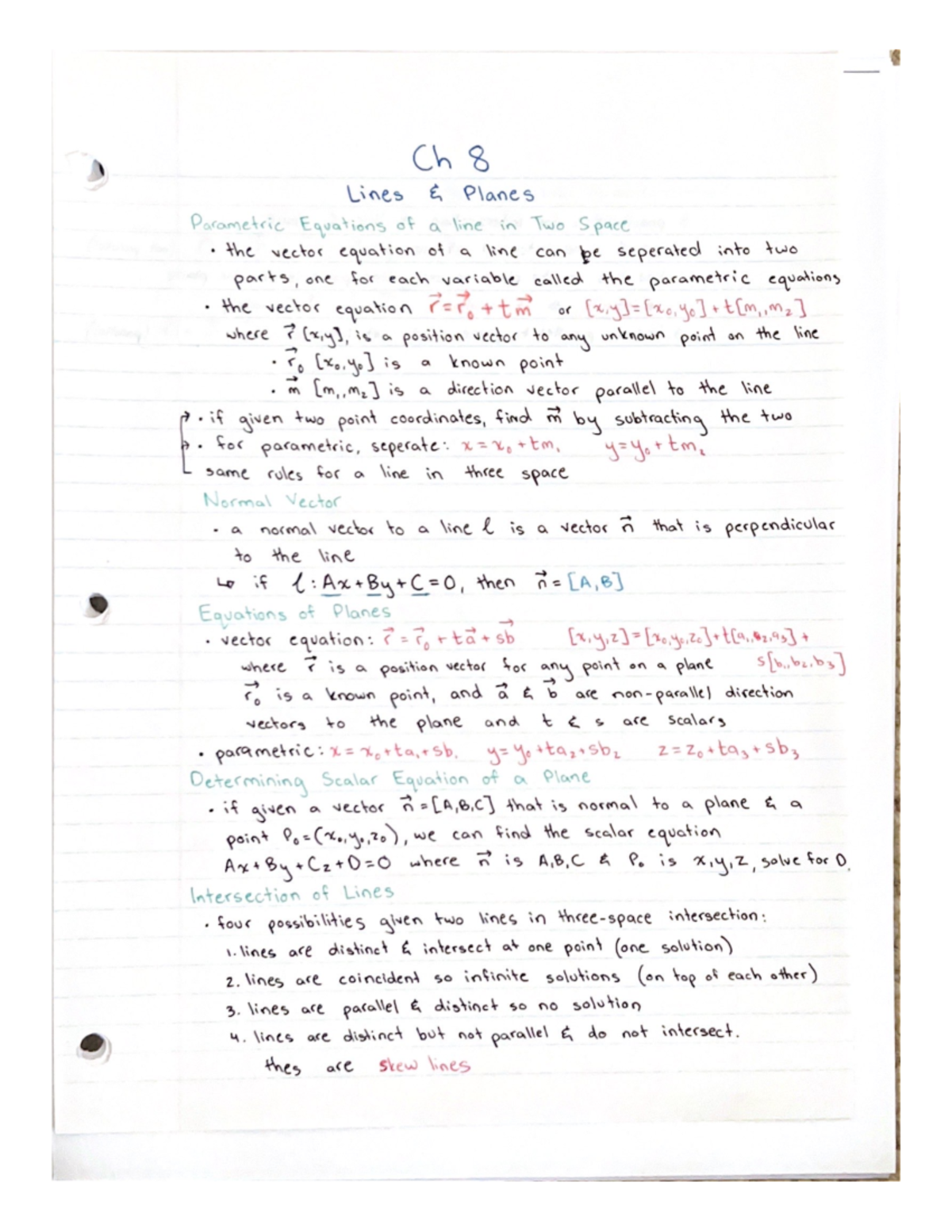 Chapter 8 - Lines And Planes - Ch 8 Lines Planes Parametric Equations ...