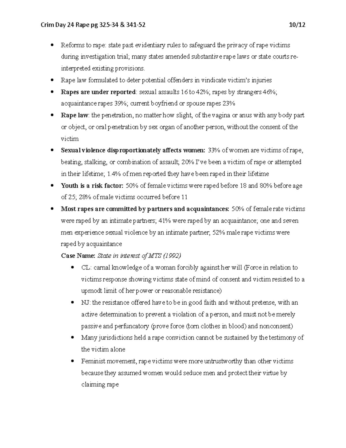 Rape Law and Reforms - Lecture Notes for Criminal Law (CL 101) - Studocu