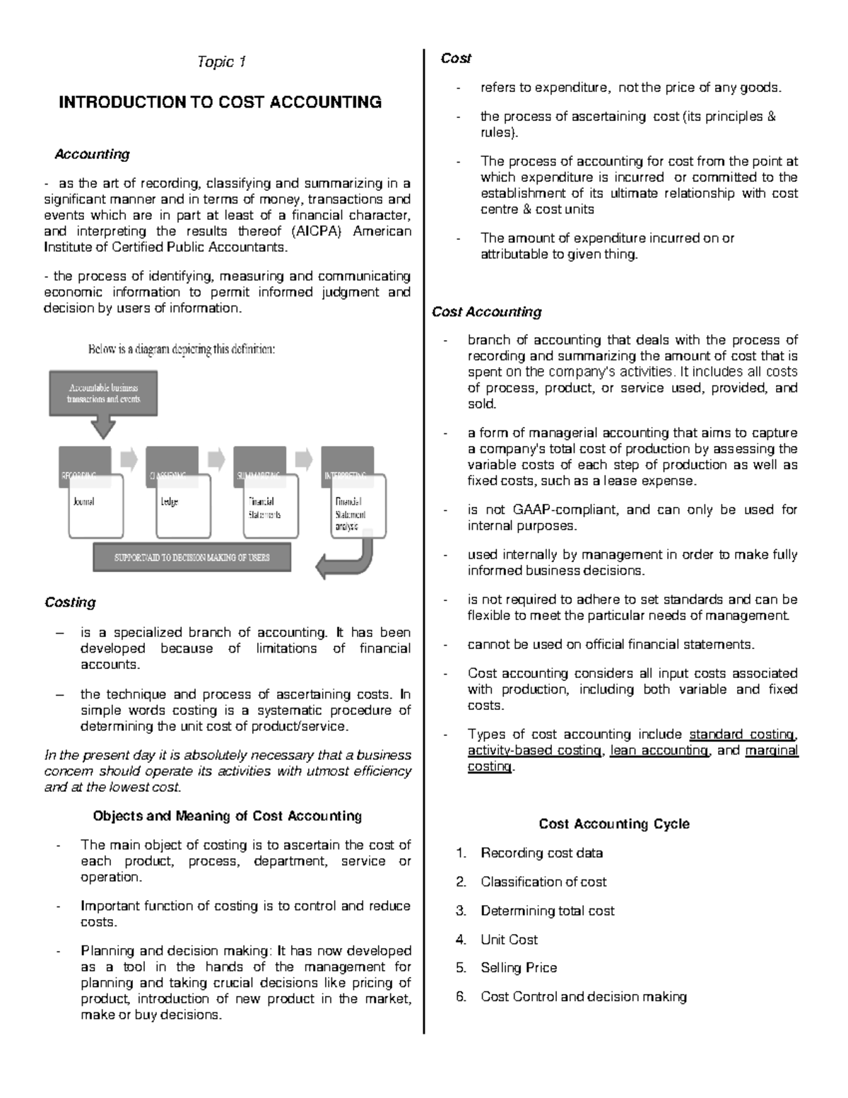 Cost Accounting 101: Understanding Costs and Their Management - Studocu