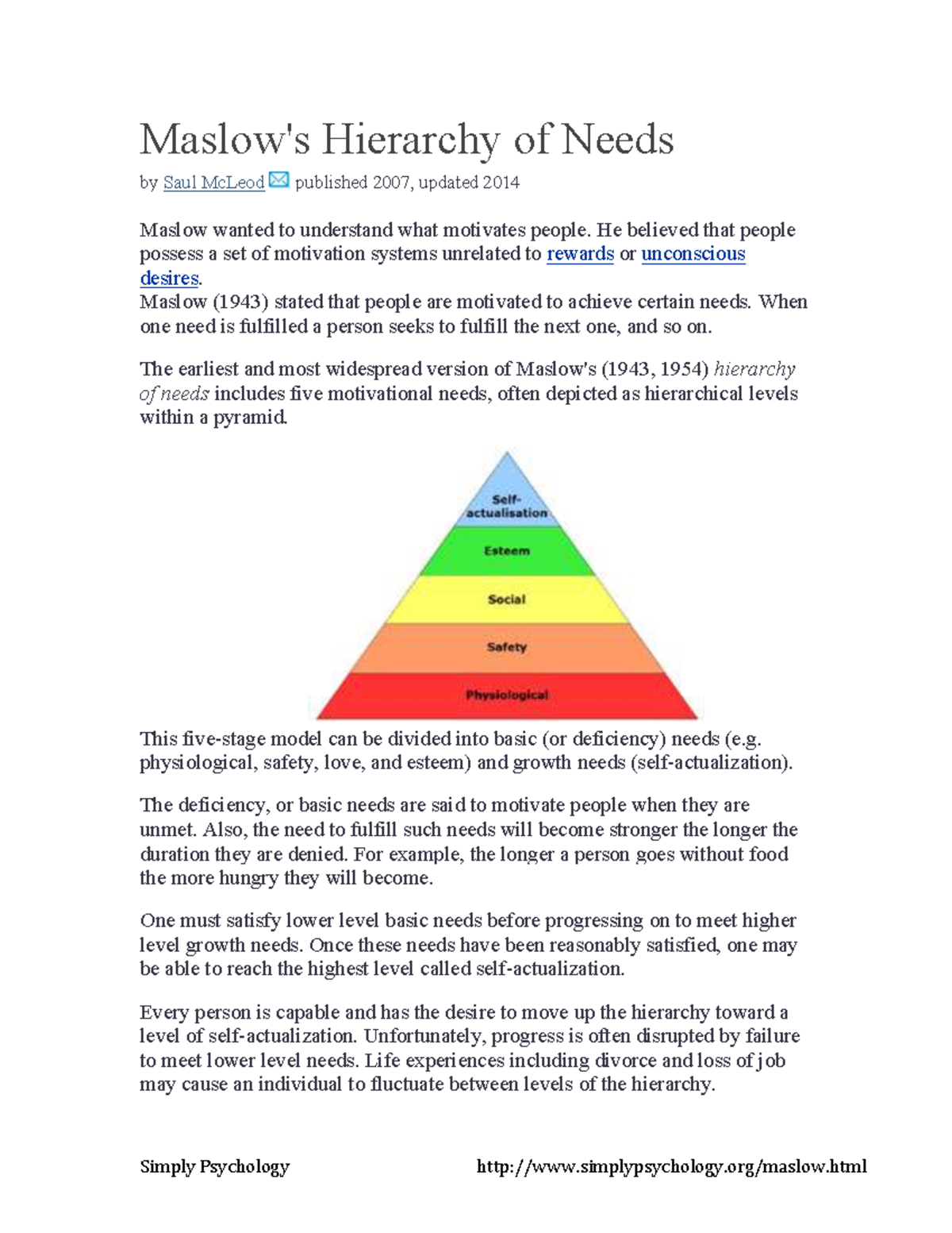Abraham Maslow's Hierarchy of Needs: Understanding Human Motivation ...