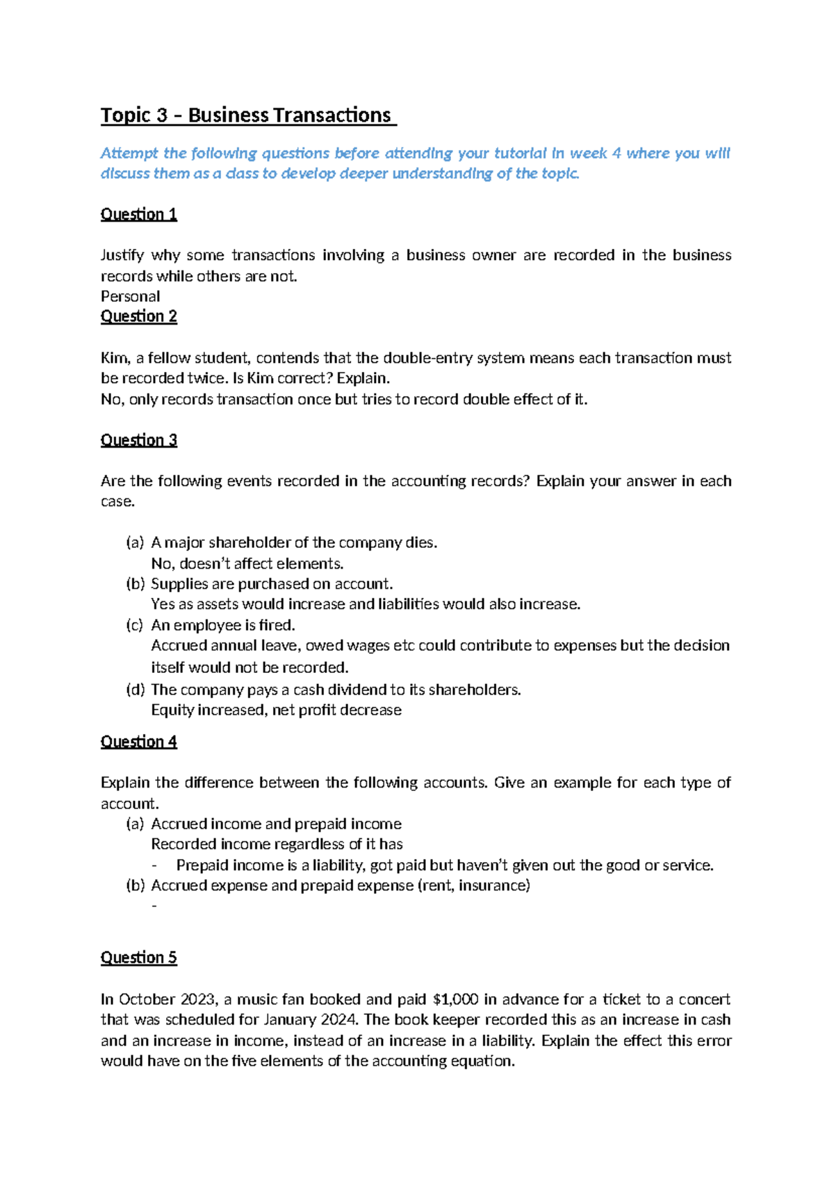 Topic 3 Tutorial Questions - Topic 3 – Business Transactions Attempt ...