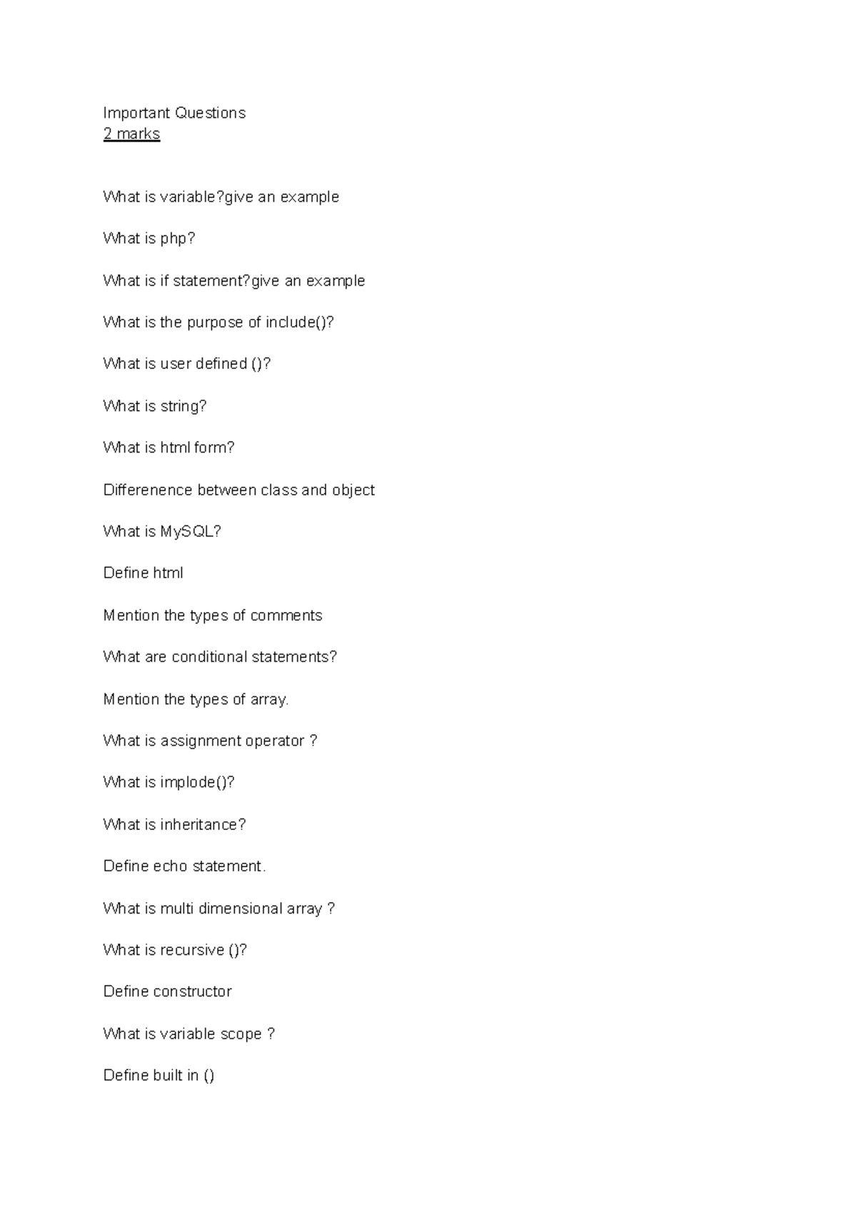 PHPQ - Important 2 Marks Questions & 6/8 Marks Explanations - Studocu