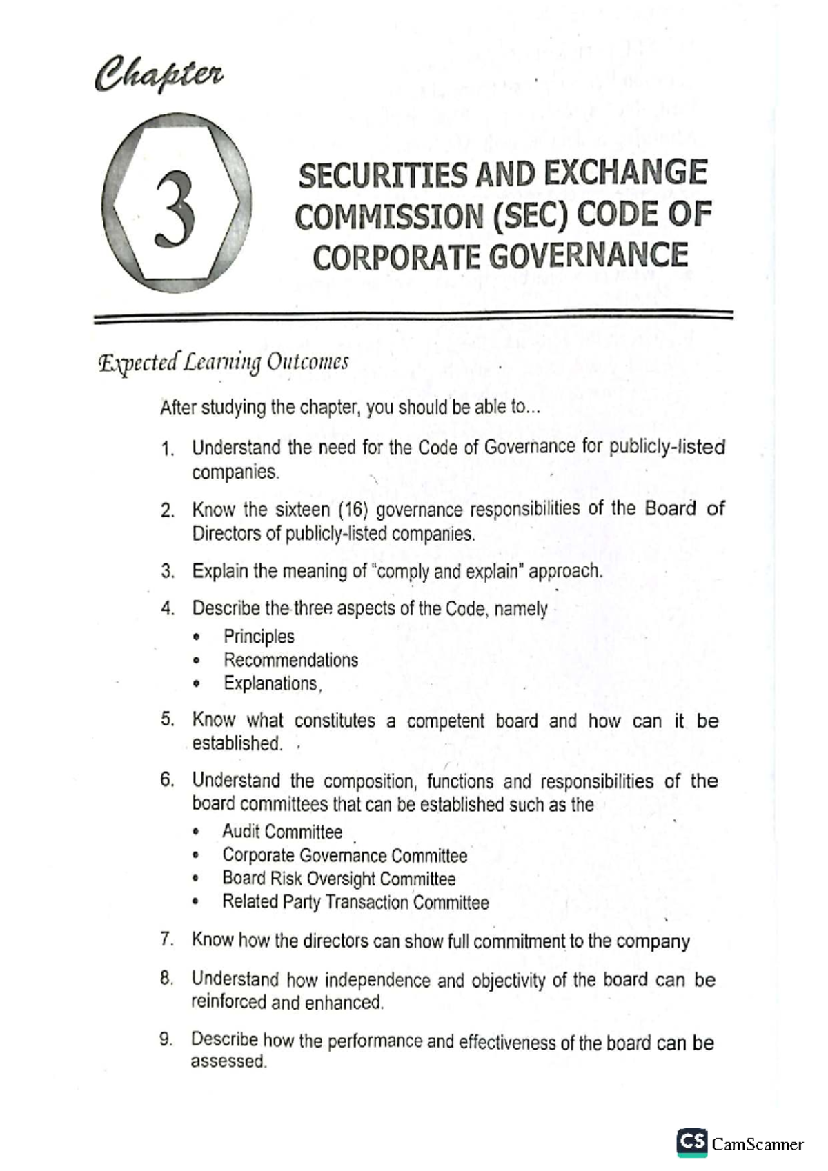 CS 10 Chapter 3: SEC Code of Corporate Governance Overview - Studocu