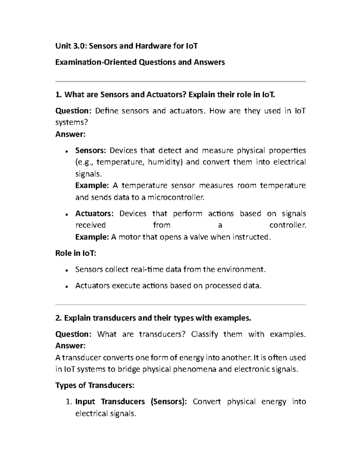 UNIT IOT 3 - unit 3 iot - Unit 3: Sensors and Hardware for IoT ...