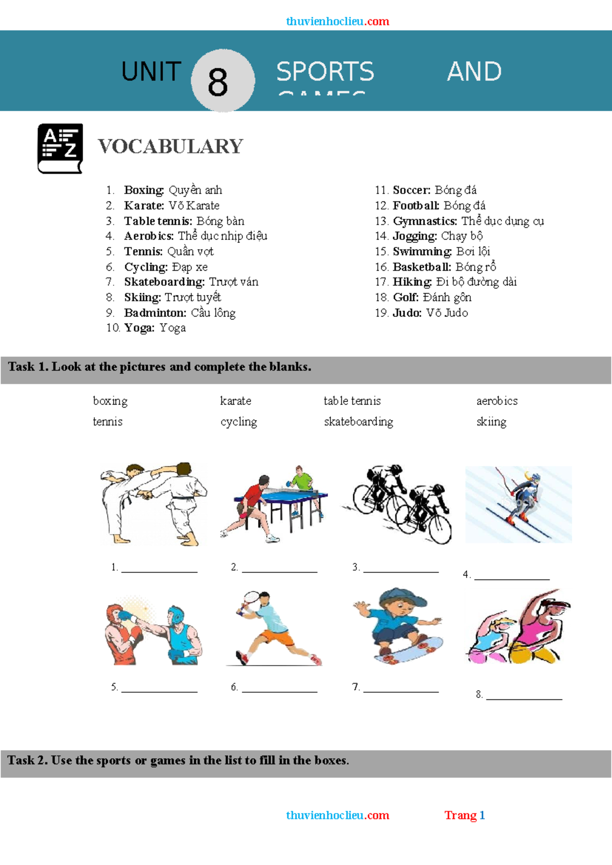 Sports Vocabulary and Grammar Exercises for English Learning - Studocu