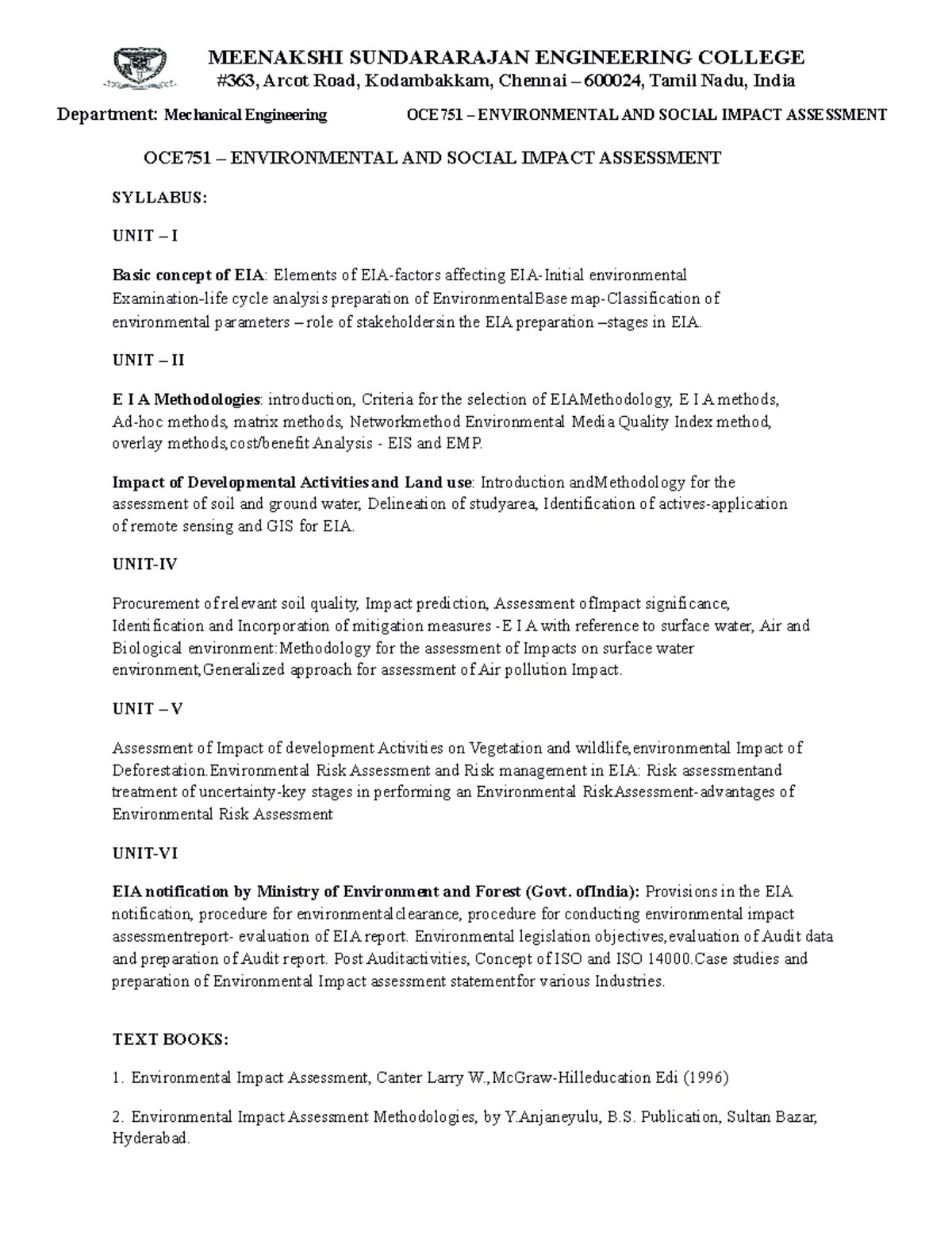 ESIA OCE751 - Comprehensive Notes on Environmental Impact Assessment ...