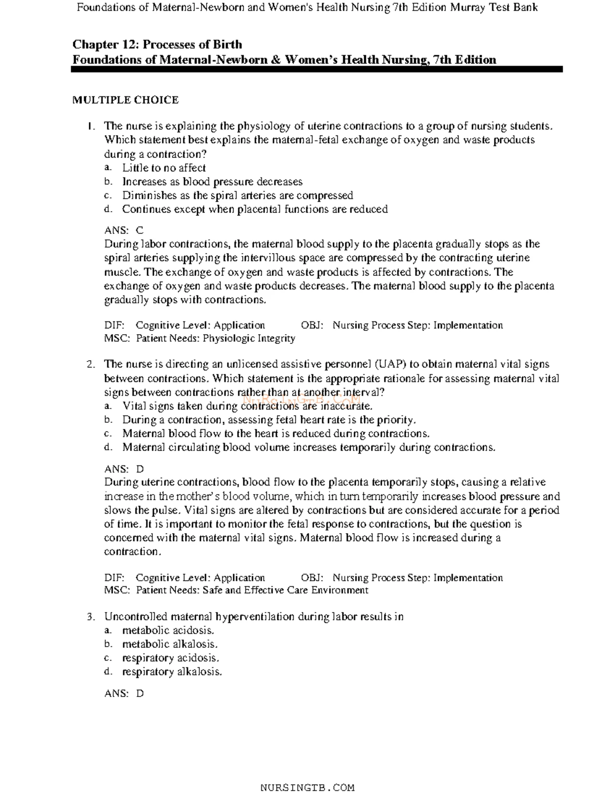Practice test for ob chapter 9 - NURSINGTB Chapter 09: Assessing the ...