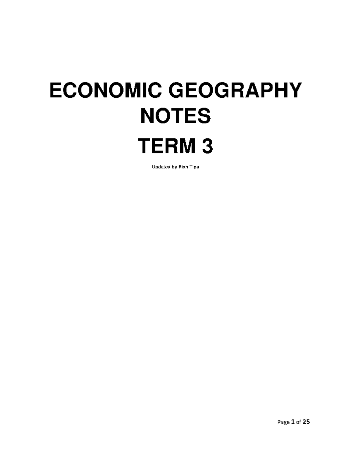 ECON 2023: Economic Geography Notes for Term 3 - Studocu