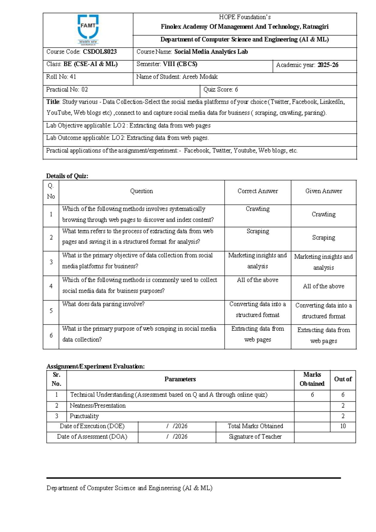 CSDOL8023: Social Media Analytics Lab Quiz - Data Extraction Techniques ...