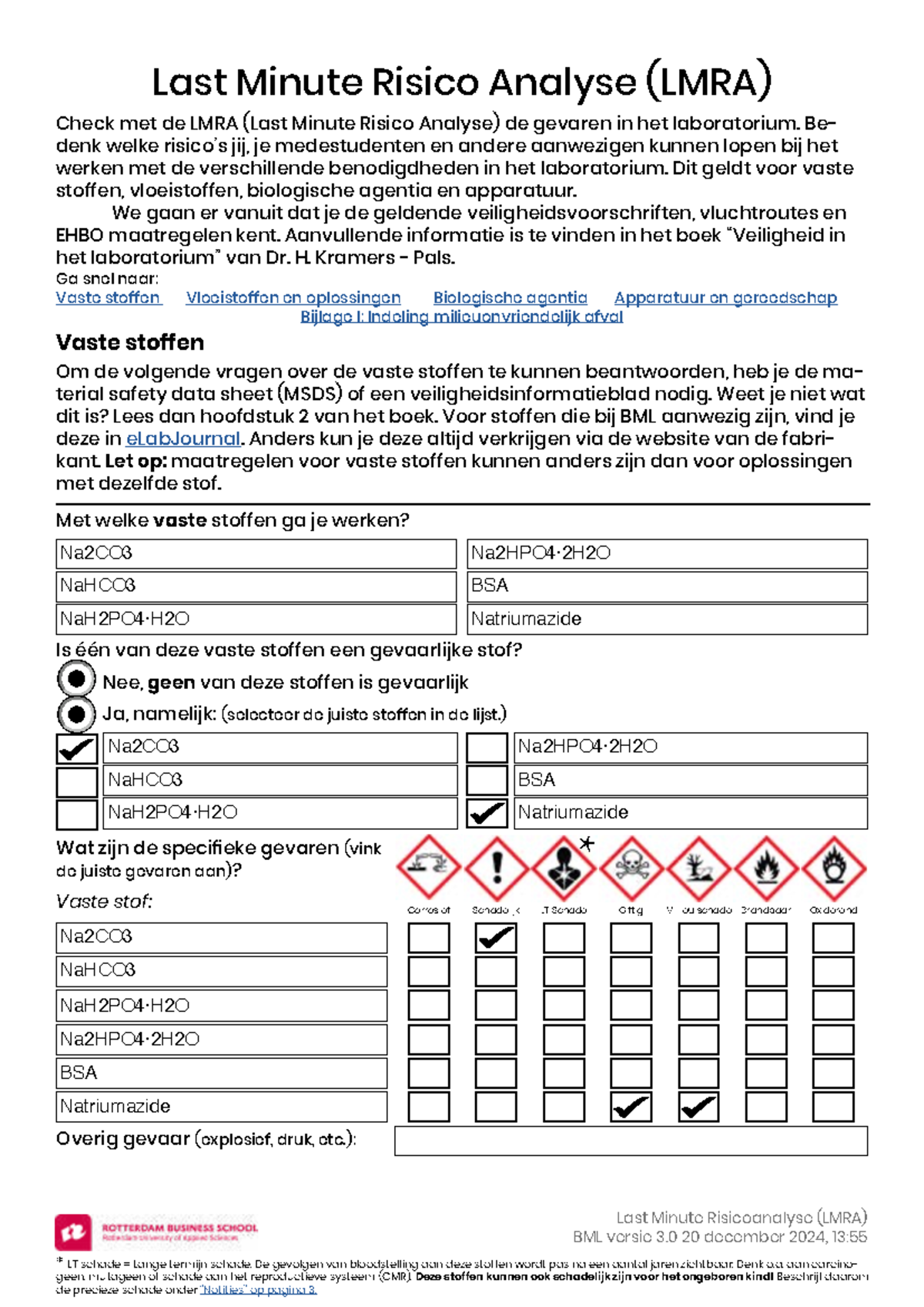 Last Minute Risico Analyse (LMRA) voor Laboratoriumveiligheid BML ...